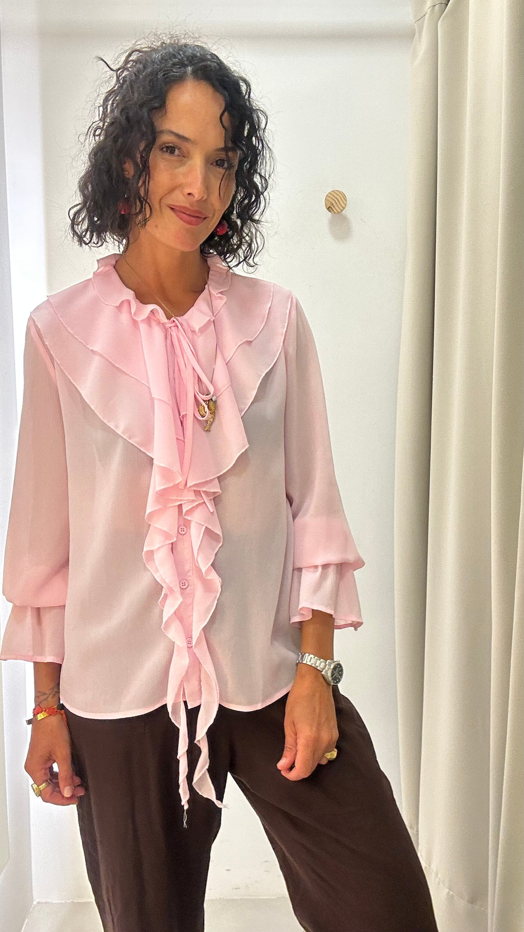 Camisa Rosa Babados