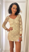 Vestido manga longa crochet