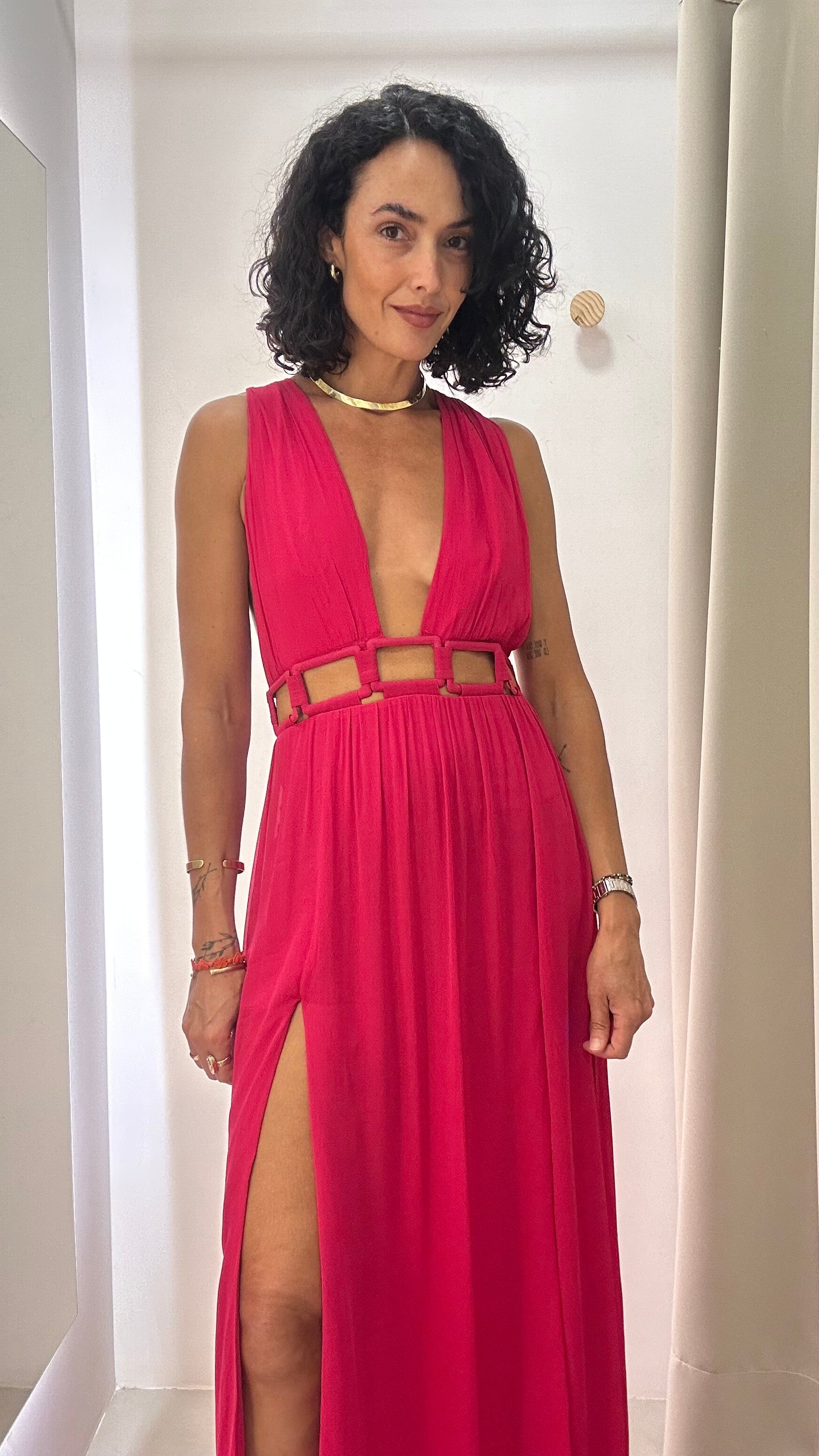 Vestido Longo de Seda Rosa