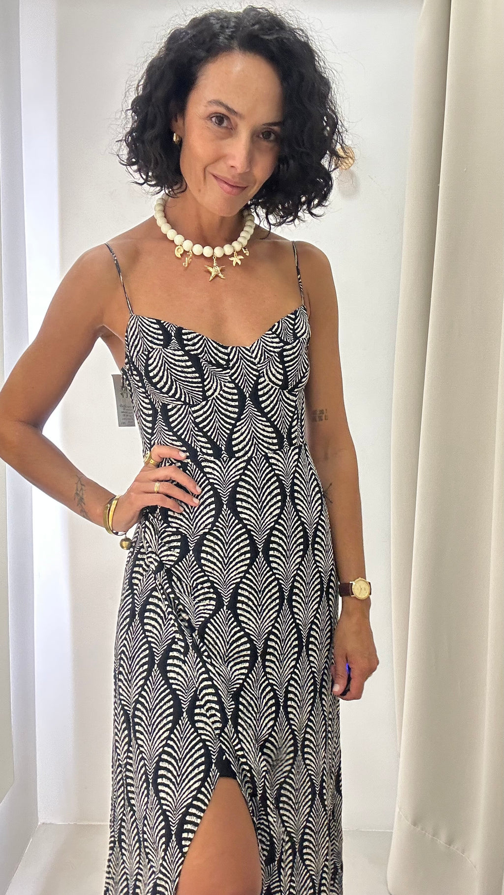 Vestido Preto Estampado Shoulder