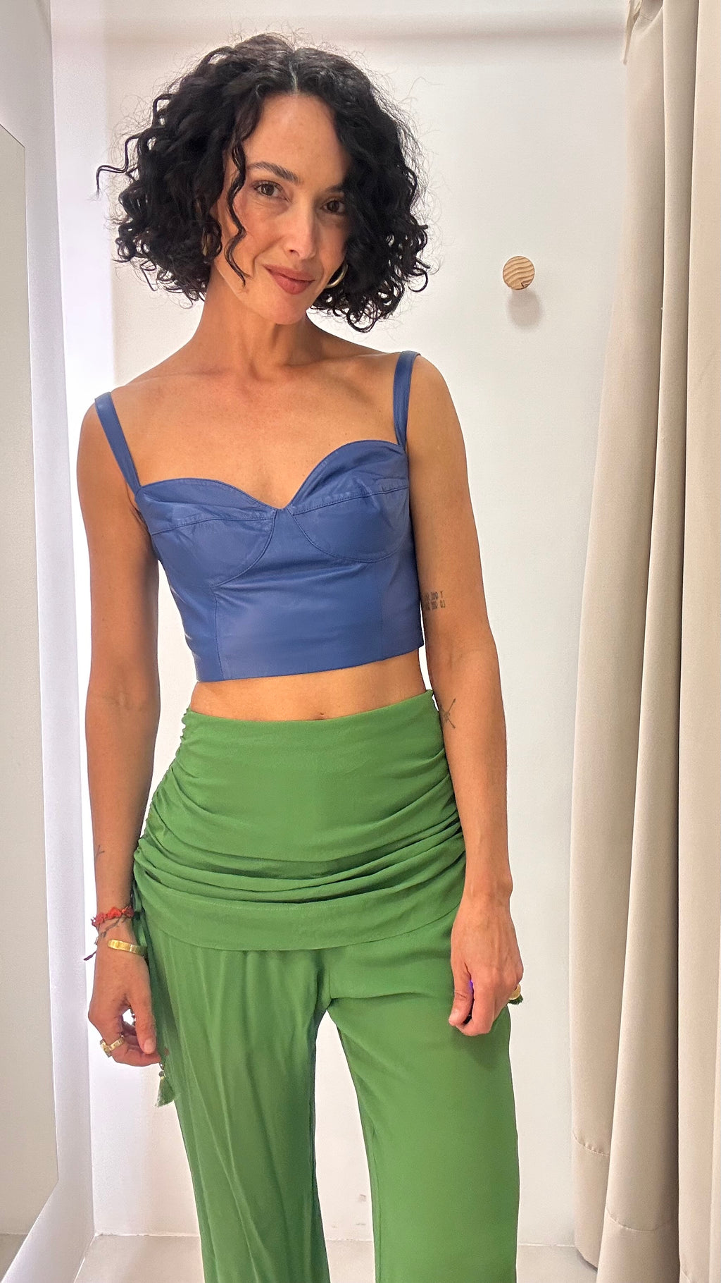 Cropped Azul Couro Legítimo Fran Deon