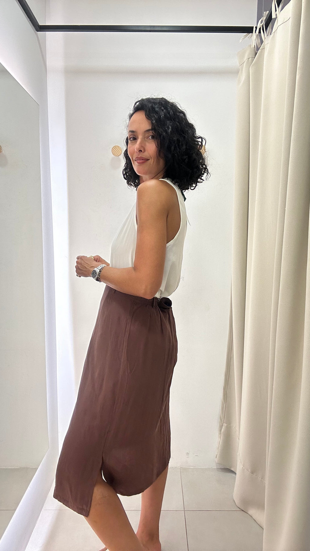 Saia Marrom de Seda