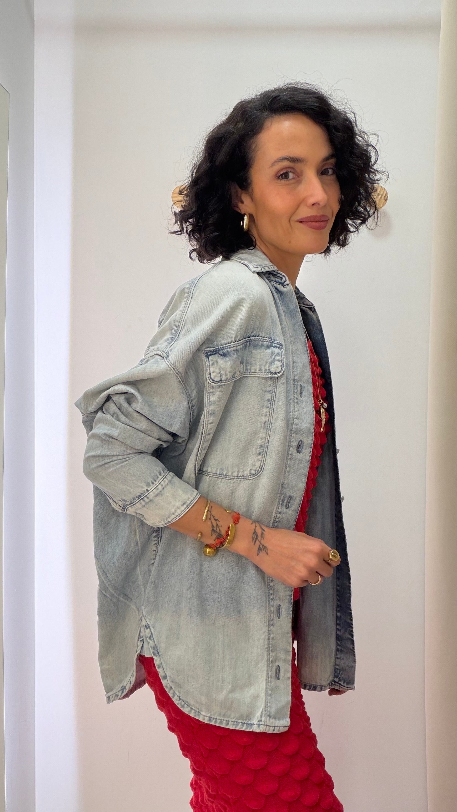 Camisa Jeans Rosa Chá