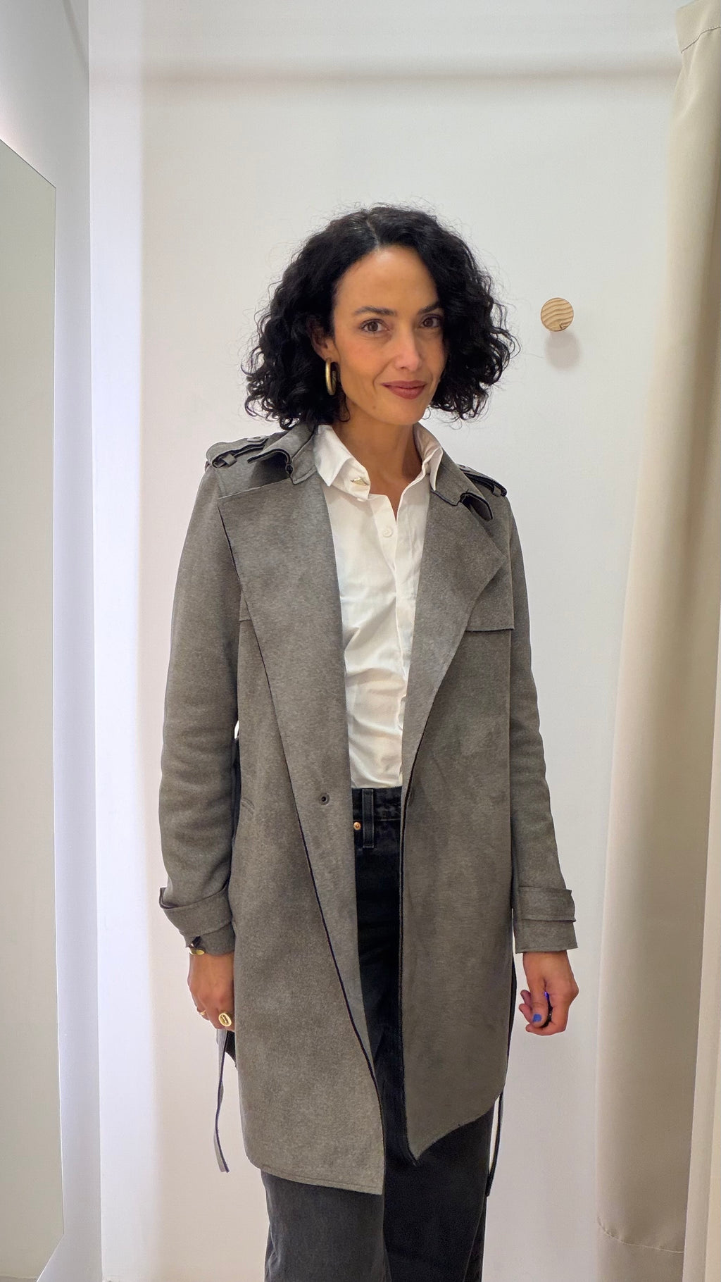 Trench Coat suede Shoulder