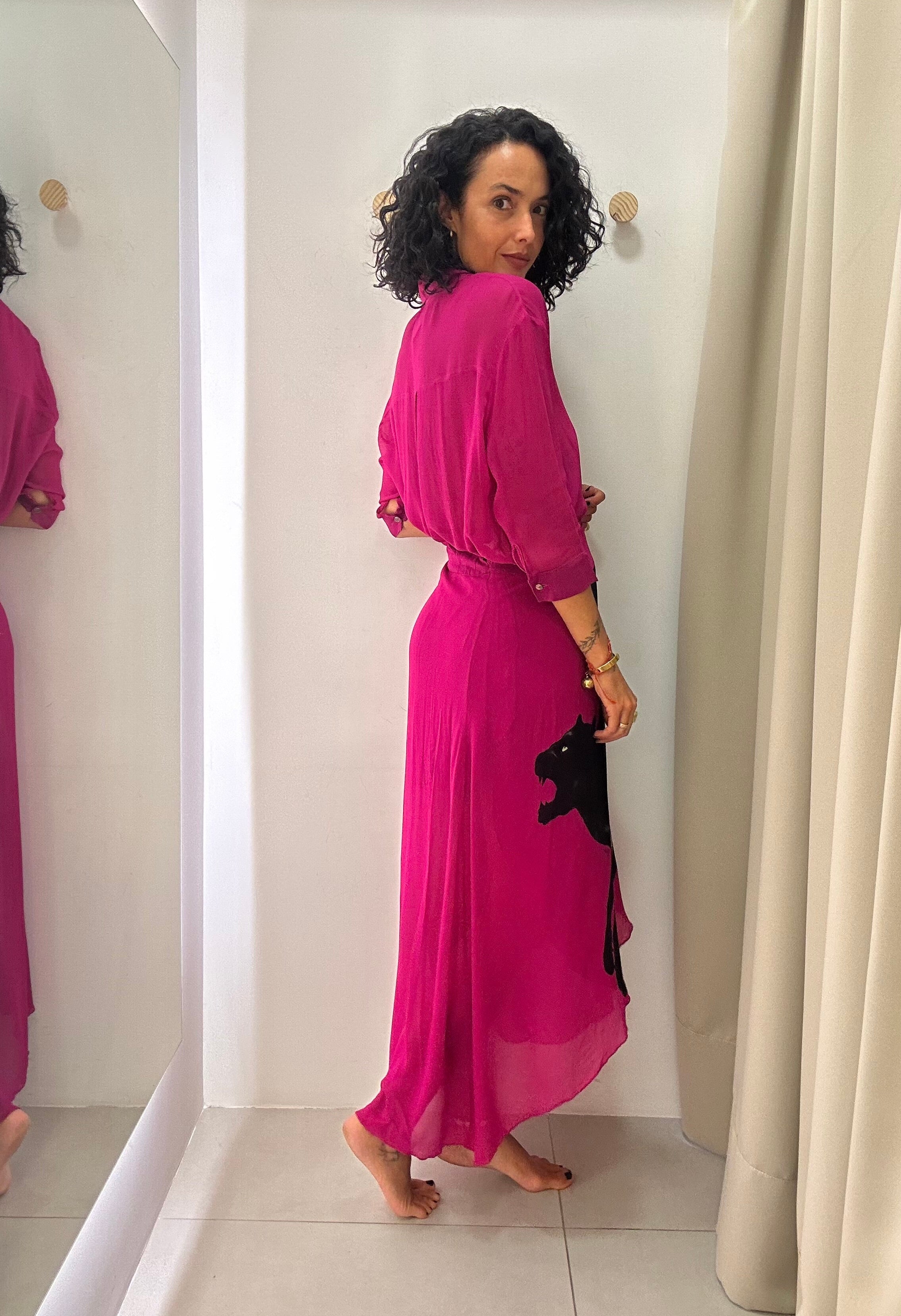 conjunto rosa em seda Yukio