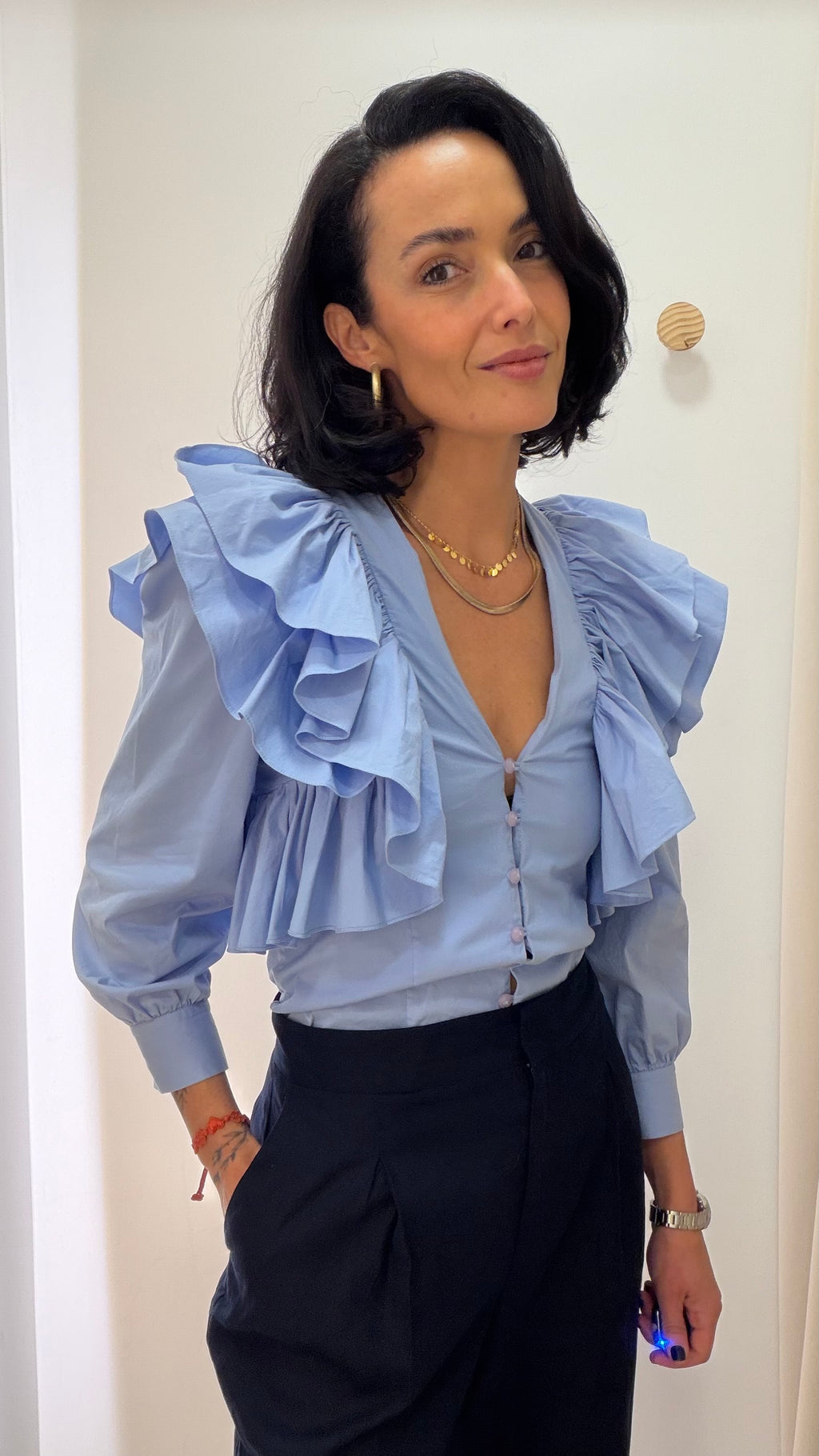 Blusa Babados Azul Nati Vozza
