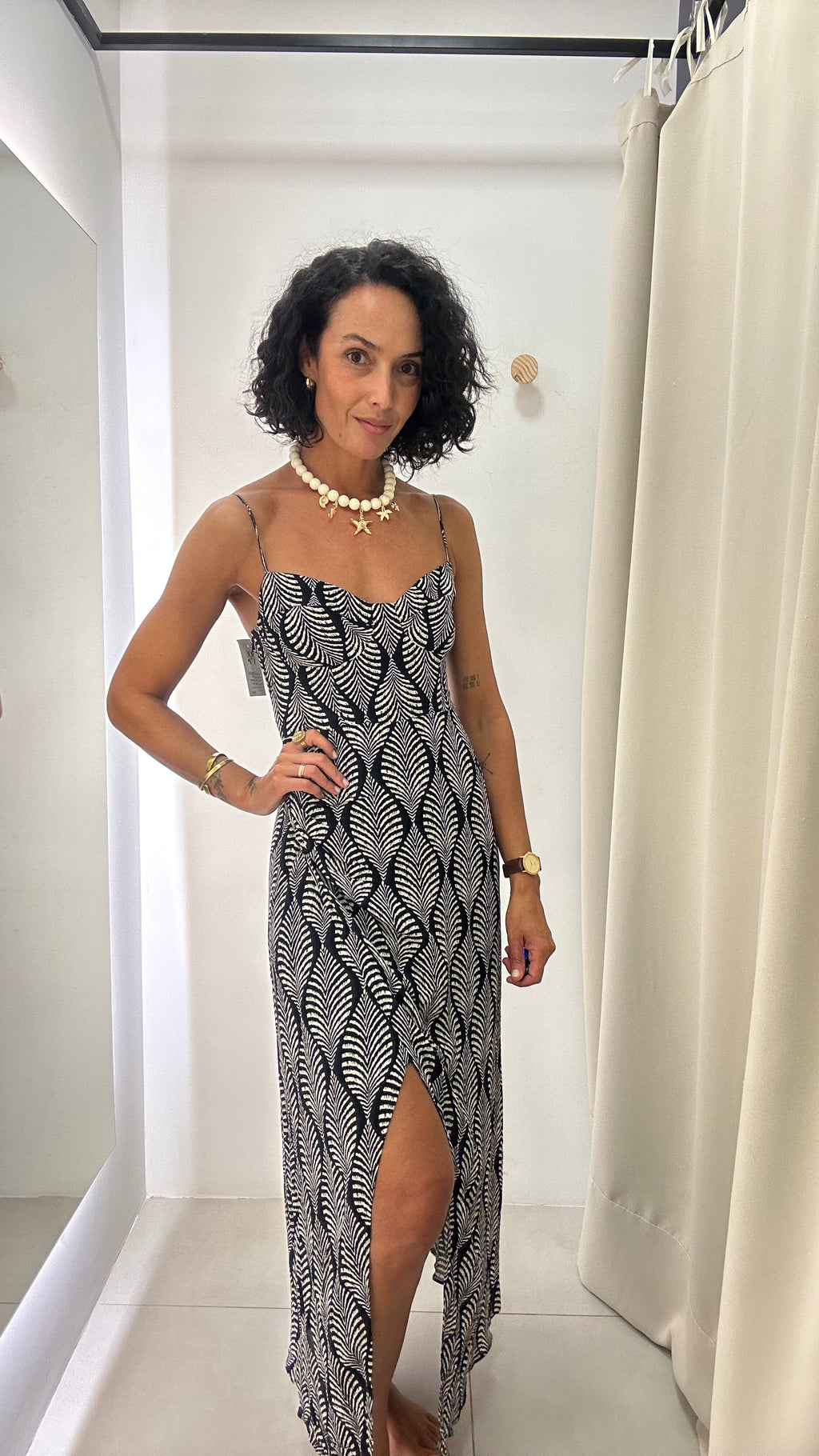 Vestido Preto Estampado Shoulder