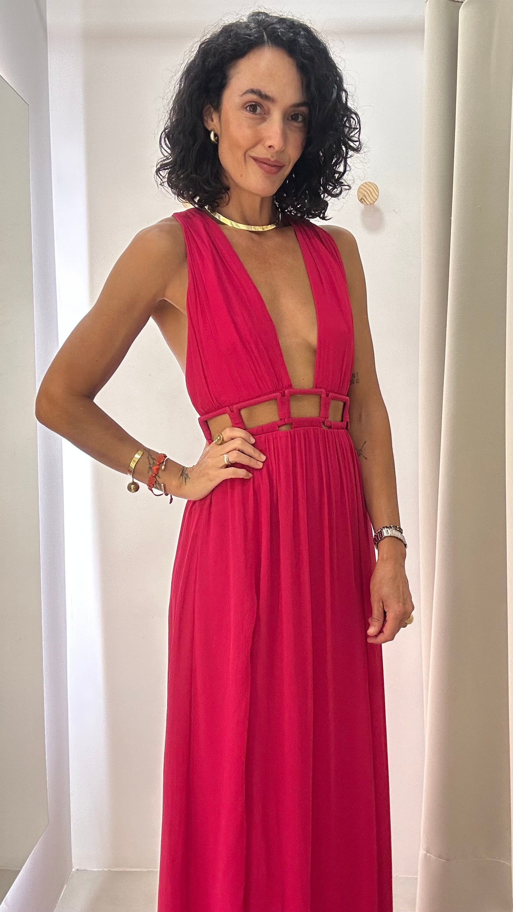 Vestido Longo de Seda Rosa