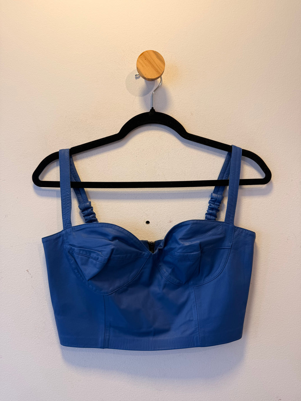 Cropped Azul Couro Legítimo Fran Deon