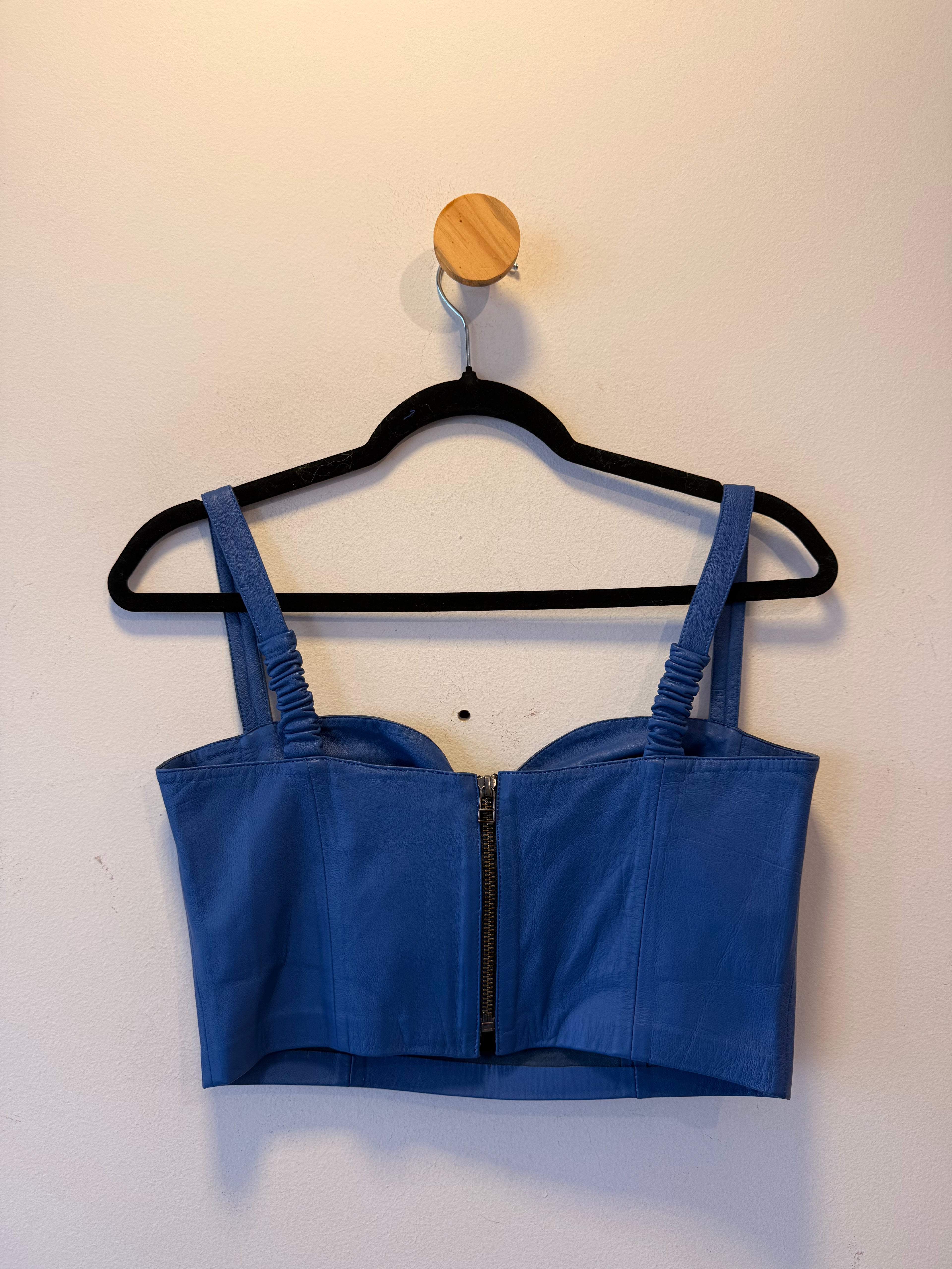 Cropped Azul Couro Legítimo Fran Deon