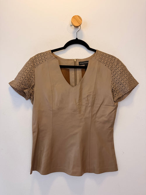 Blusa Bege Couro Legitímo Fran Deon