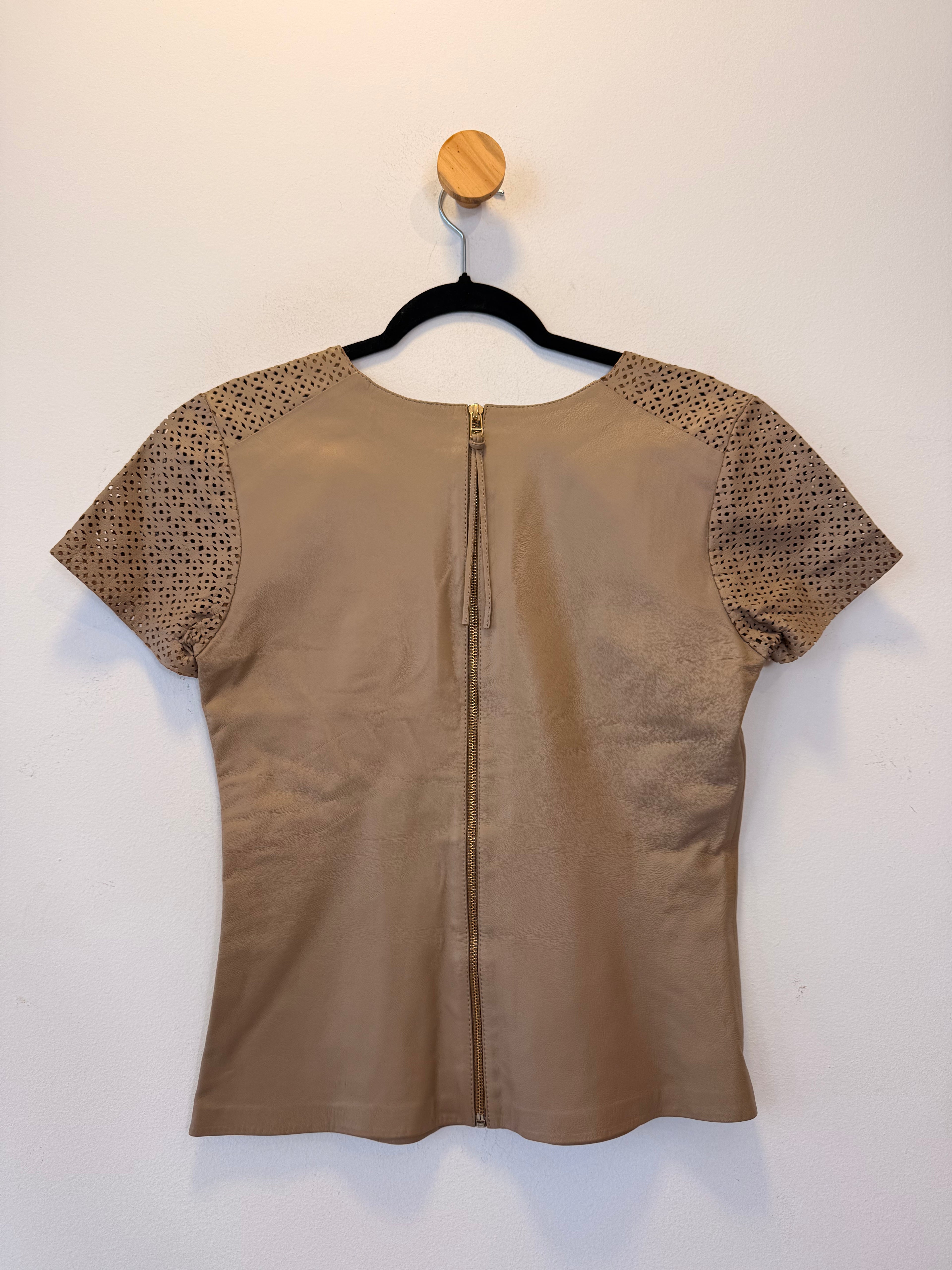 Blusa Bege Couro Legitímo Fran Deon