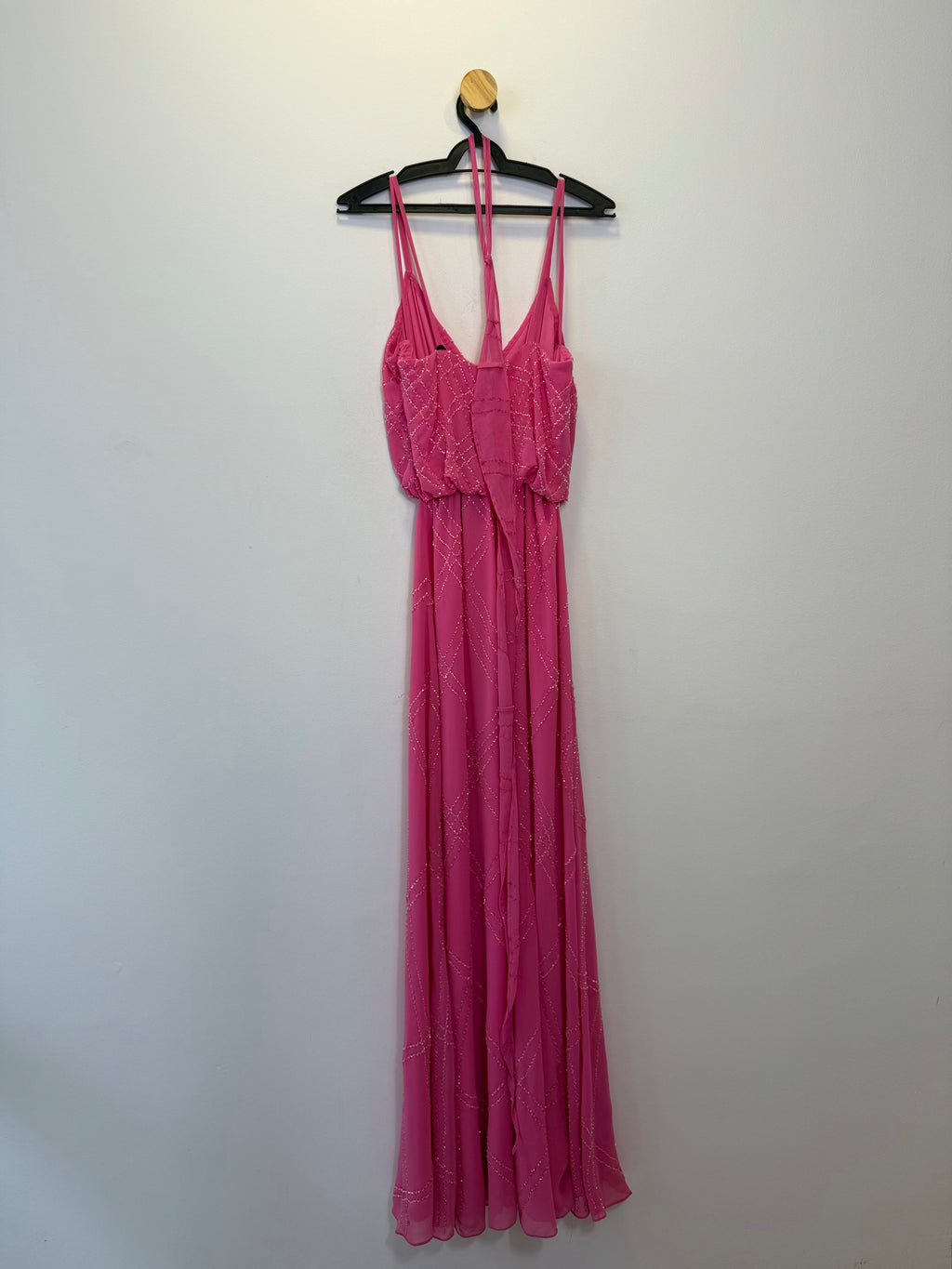 Vestido de Festa Longo Fluido Rosa Bordado
