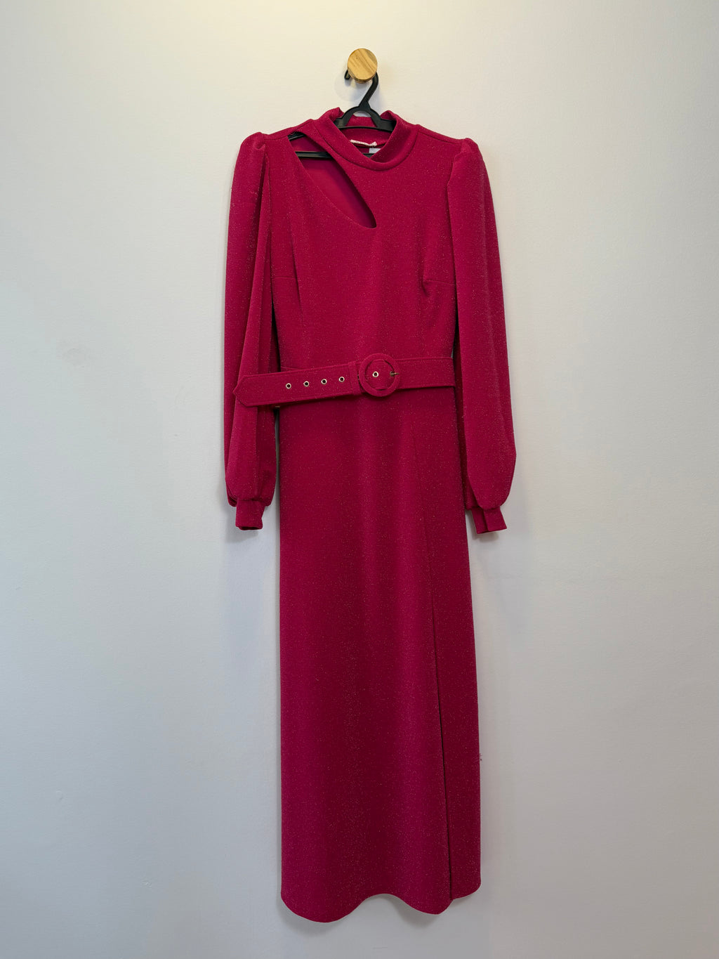 Vestido Longo Rosa Manga Comprida
