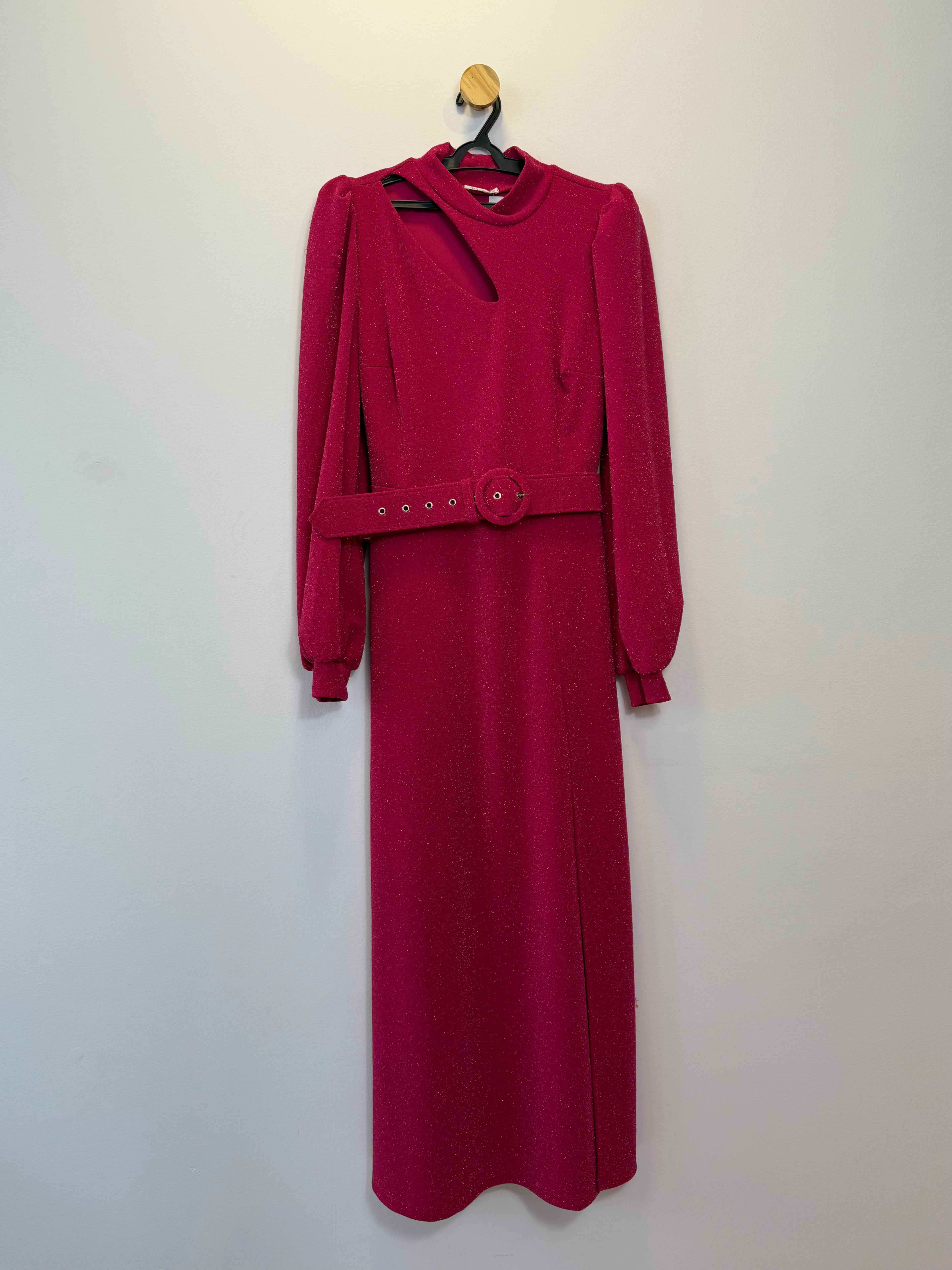 Vestido Longo Rosa Manga Comprida
