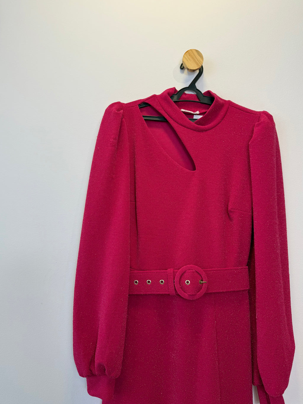 Vestido Longo Rosa Manga Comprida