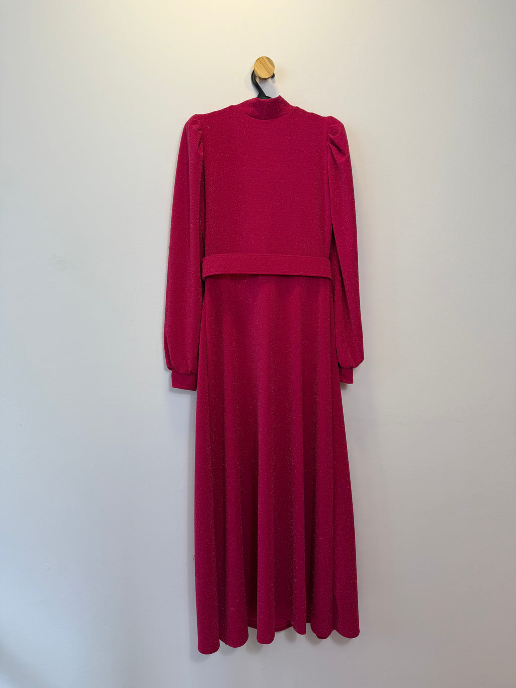 Vestido Longo Rosa Manga Comprida