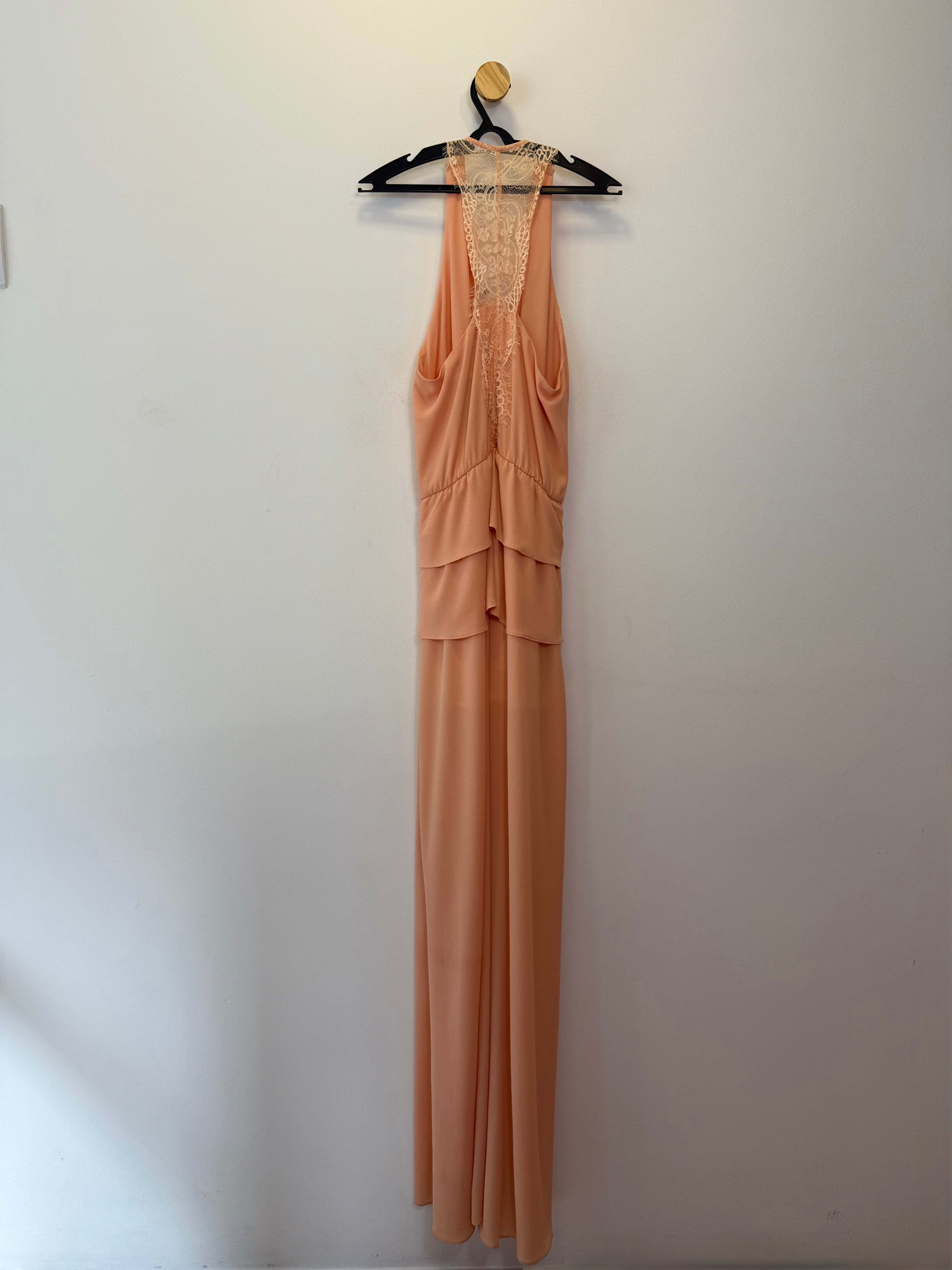 Vestido de Festa Salmão com Detalha em Renda