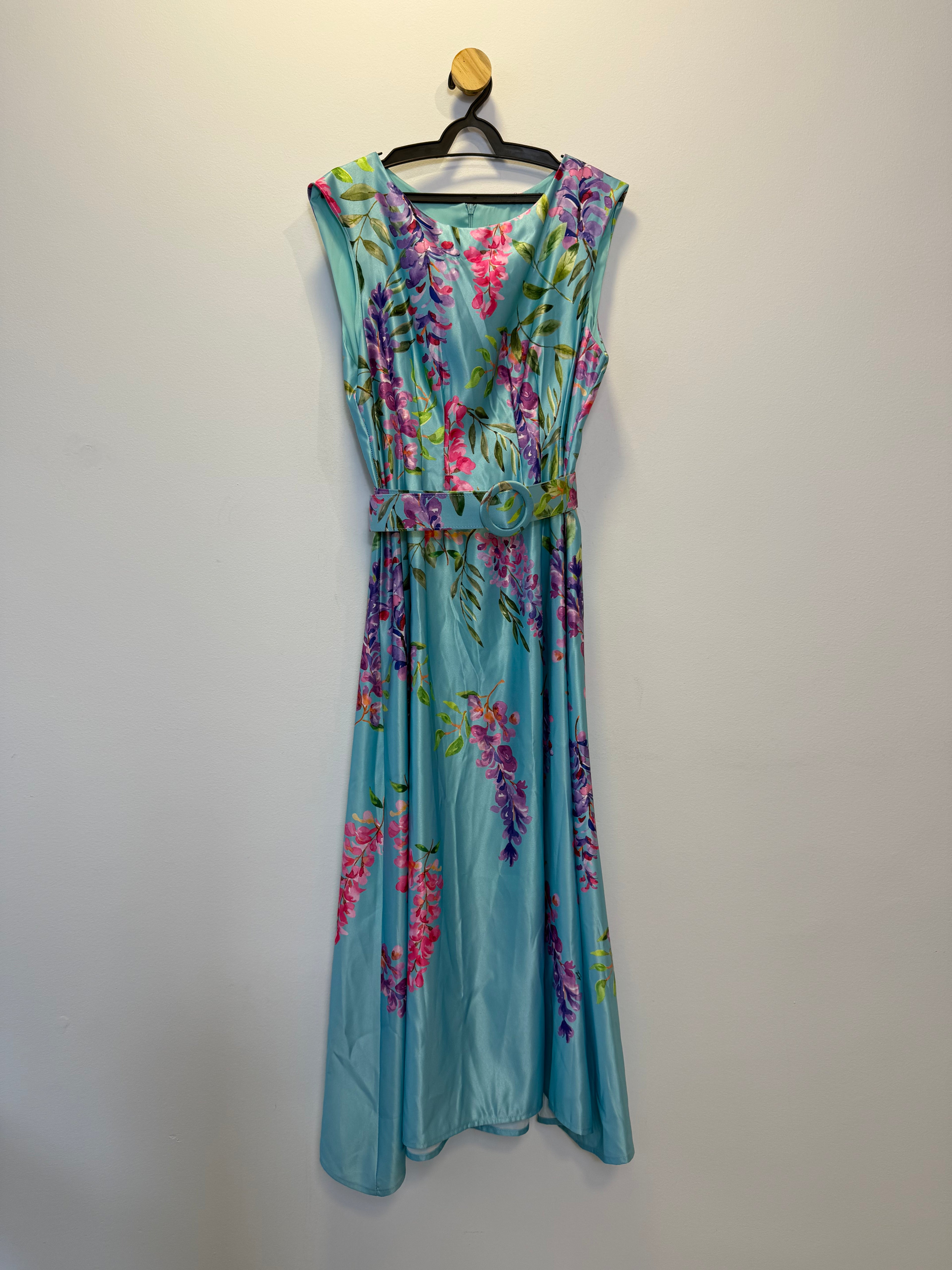 Vestido de Festa Midi Azul Floral