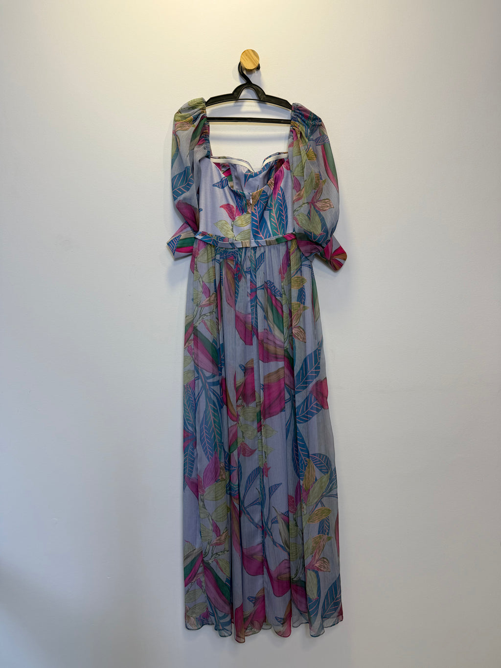 Vestido de Festa Longo Floral Manga Princesa