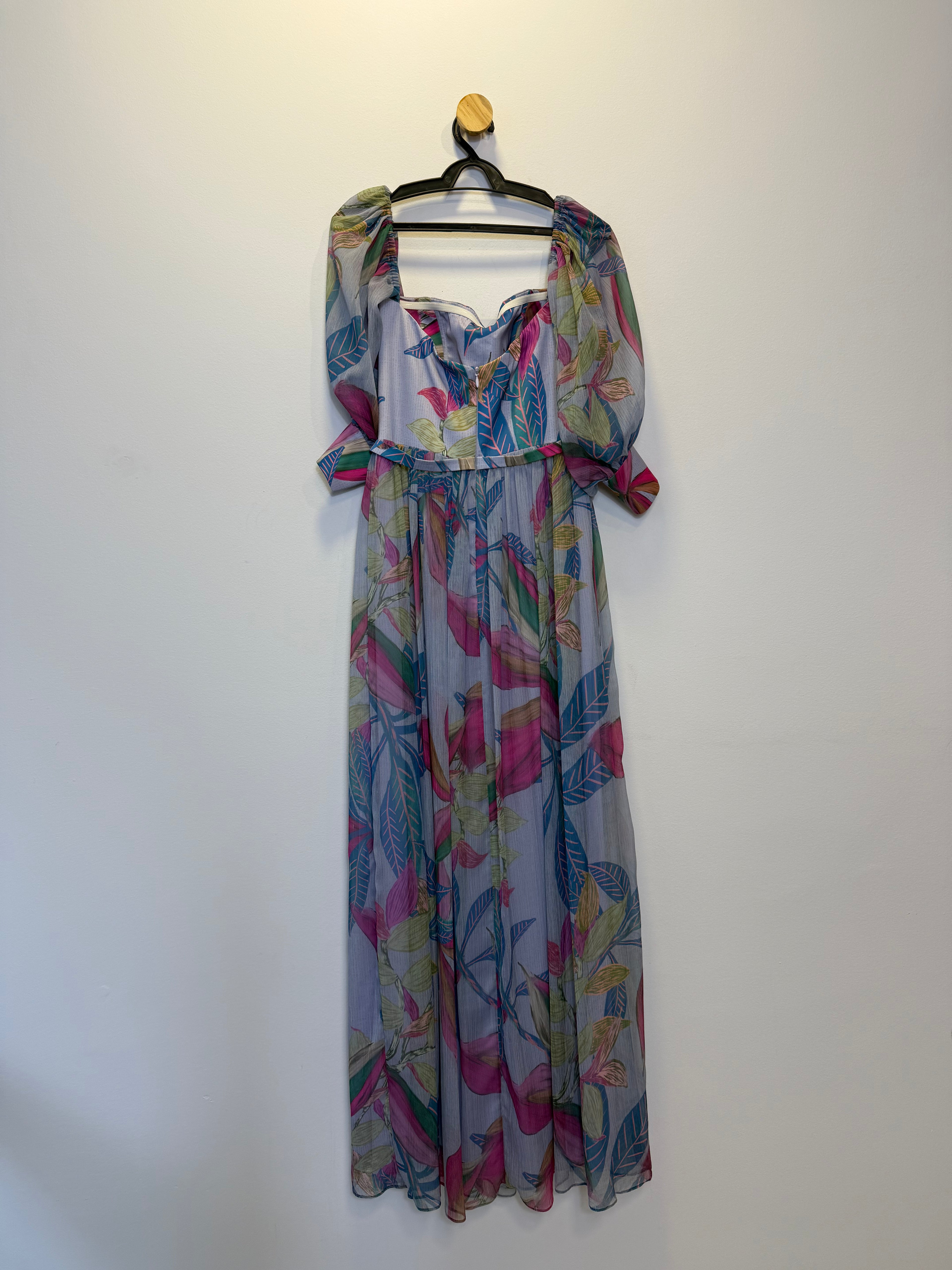 Vestido de Festa Longo Floral Manga Princesa