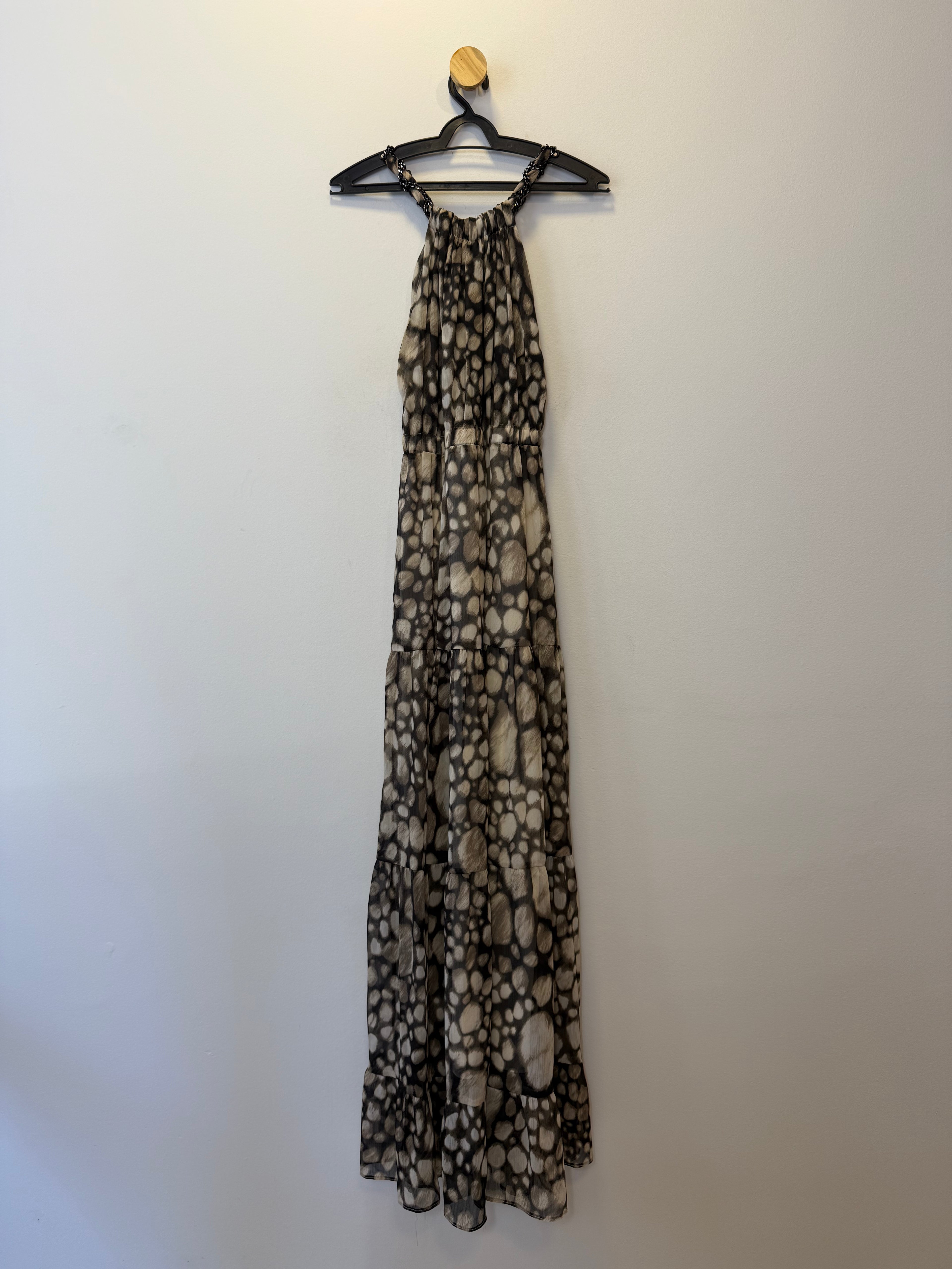 Vestido Longo Poá Assimétrico