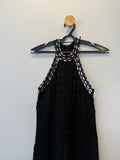 Vestido de Festa Longo Preto Pedraria na Gola