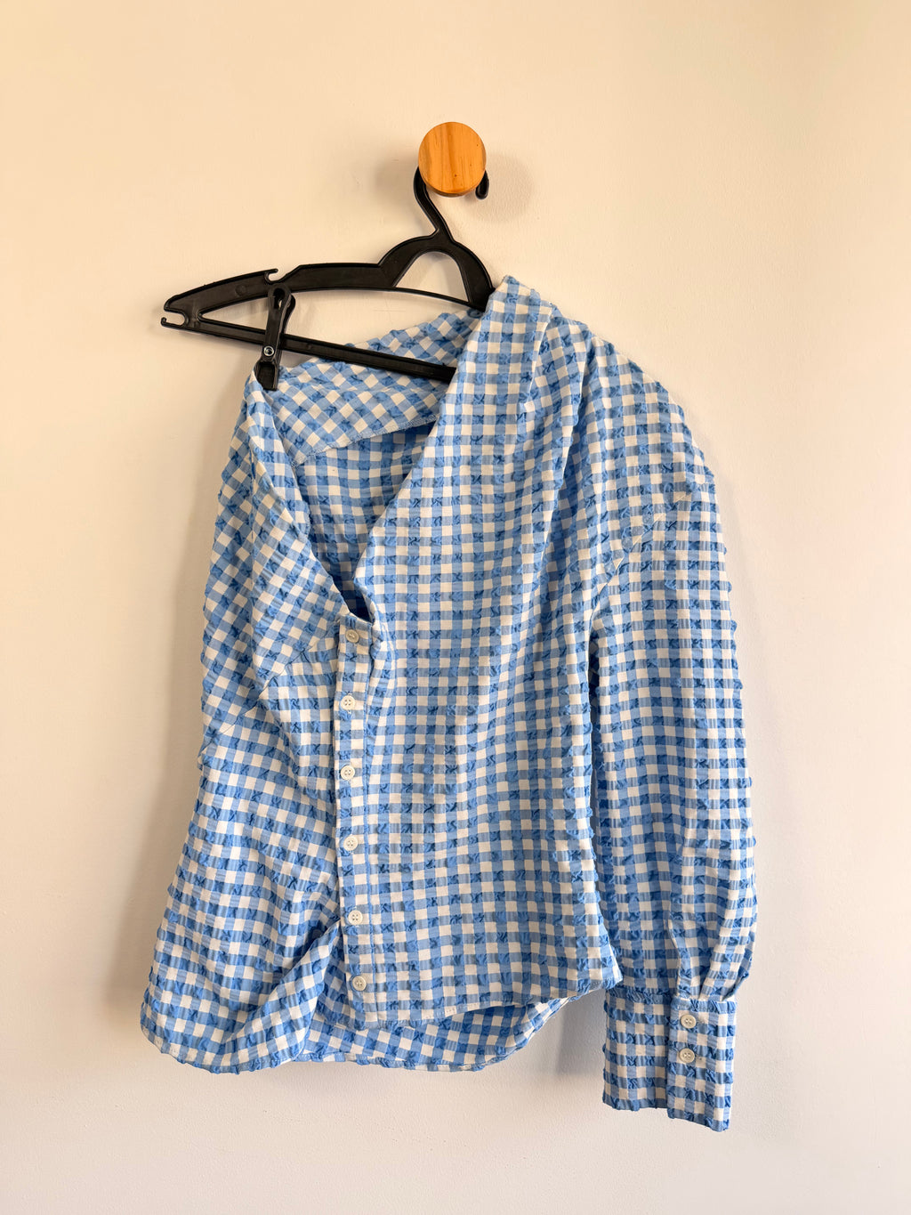 Blusa xadrez um ombro Azul Zara