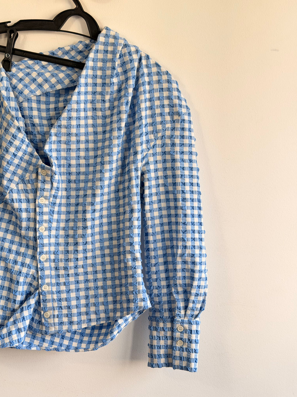 Blusa xadrez um ombro Azul Zara