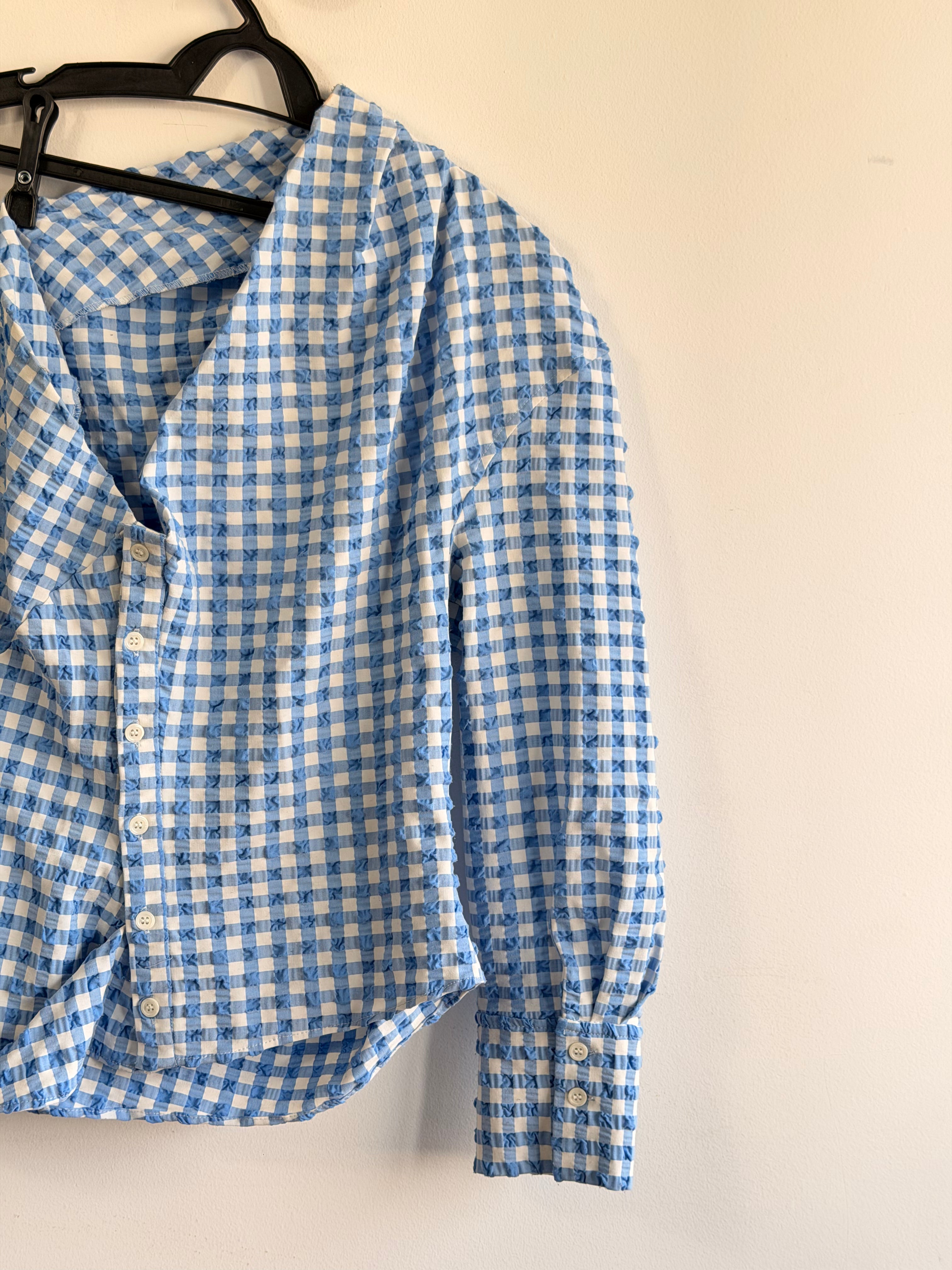 Blusa xadrez um ombro Azul Zara