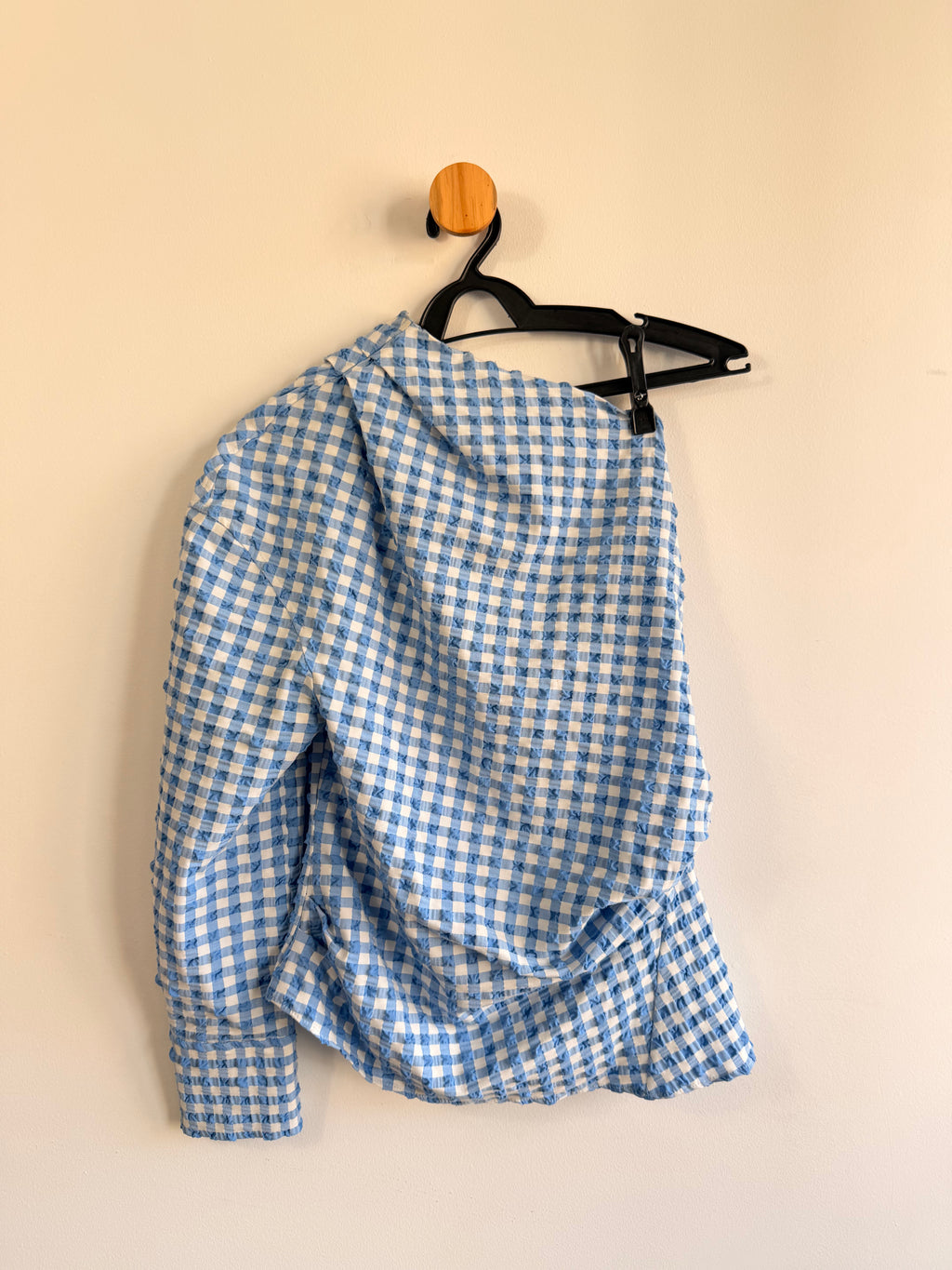 Blusa xadrez um ombro Azul Zara
