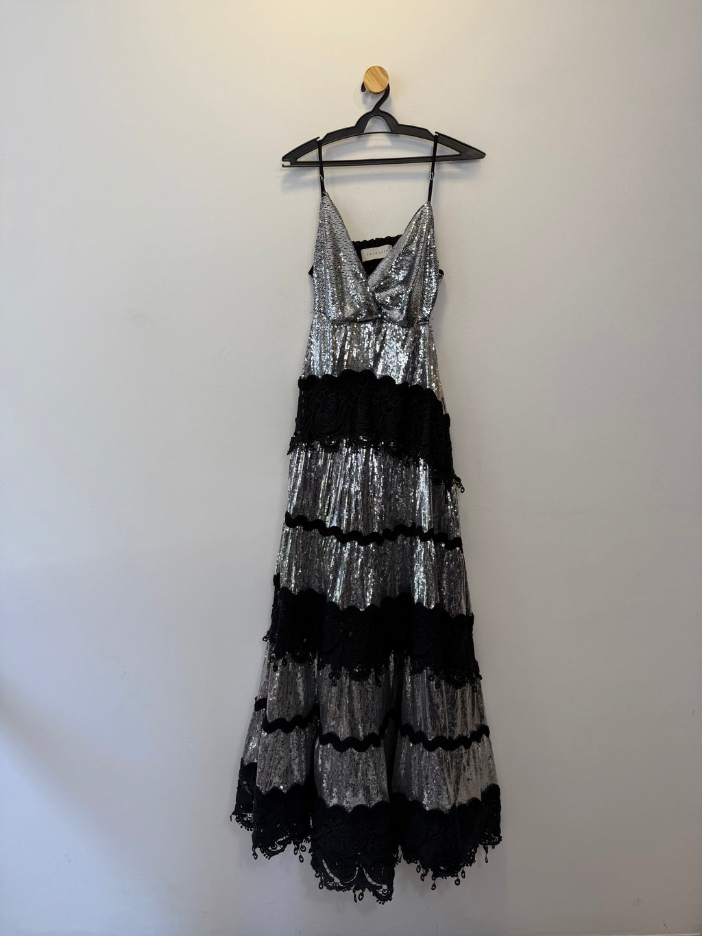 Vestido de Festa Longo Prata em Paete