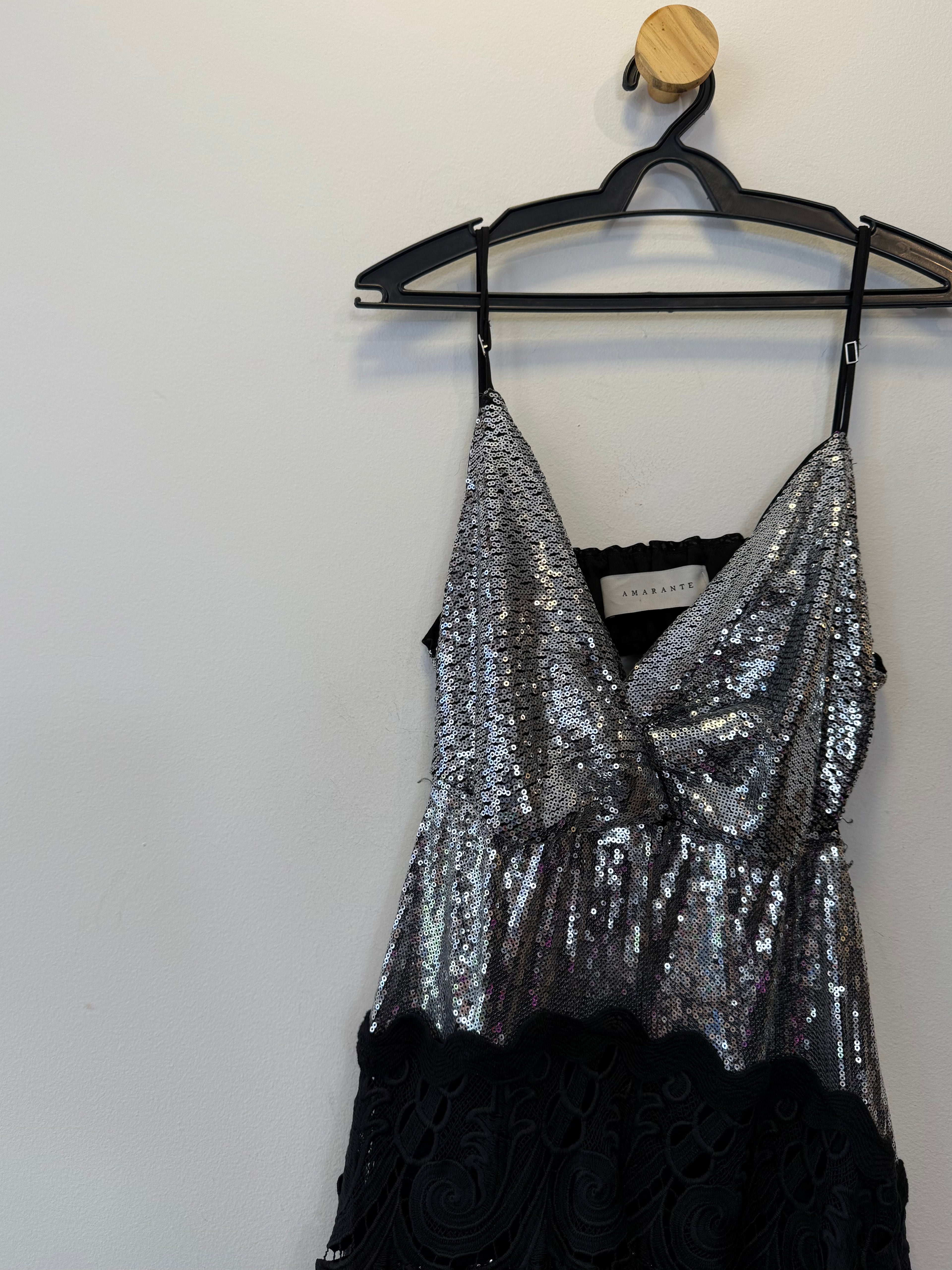 Vestido de Festa Longo Prata em Paete