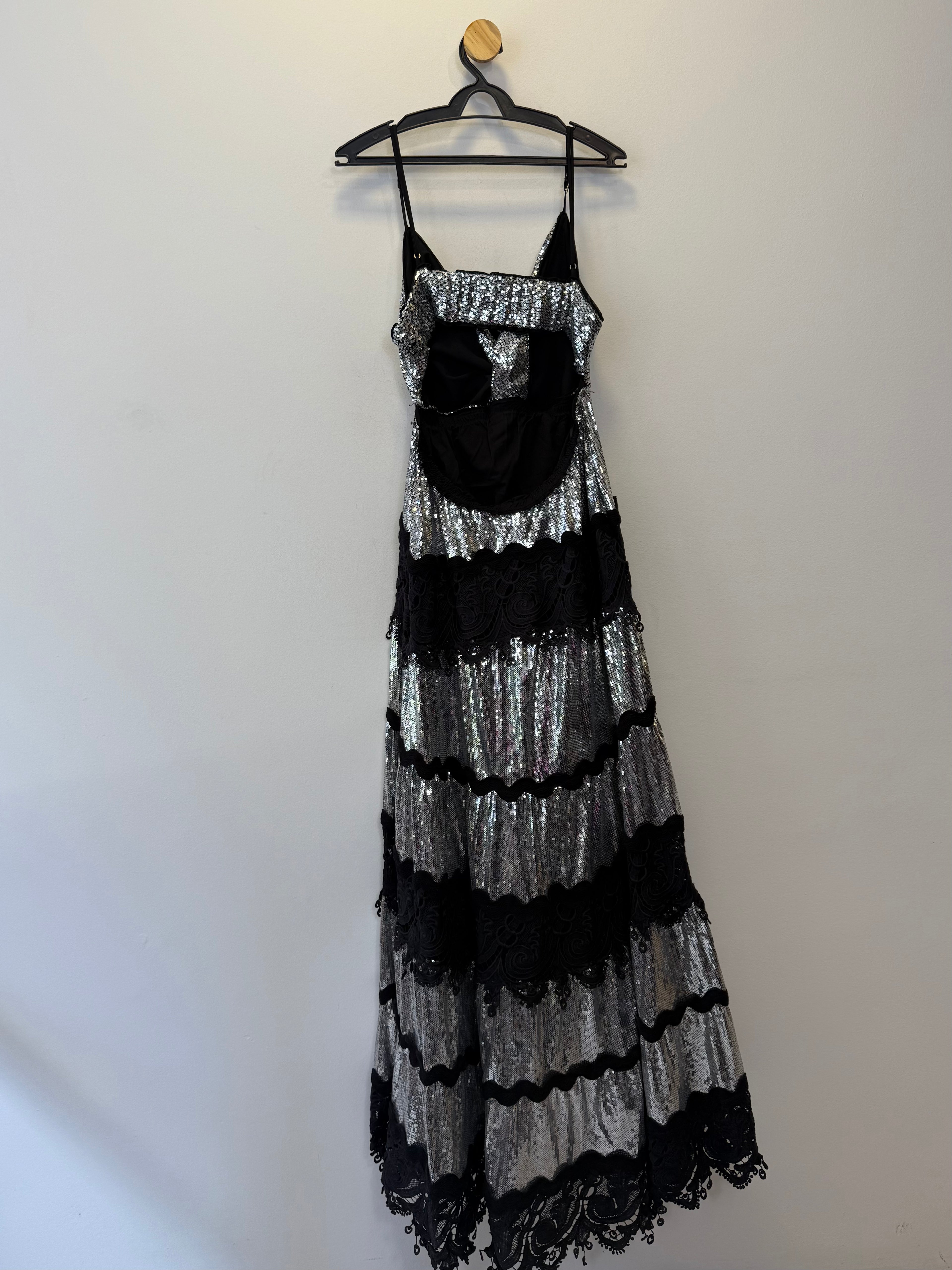 Vestido de Festa Longo Prata em Paete