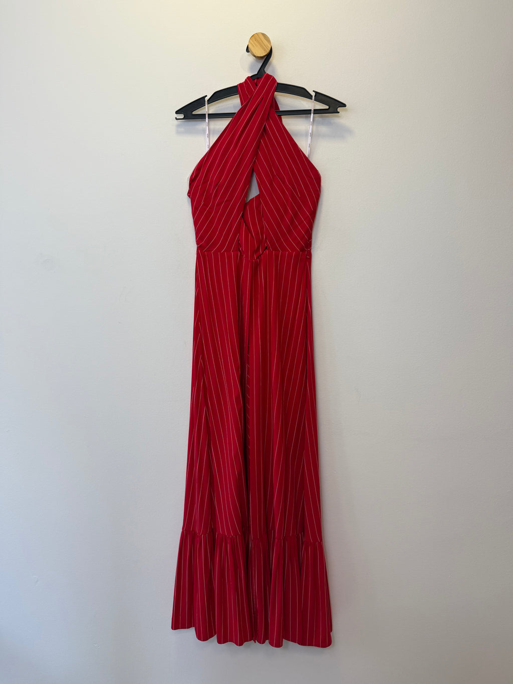 Vestido Vermelho Risca de Giz