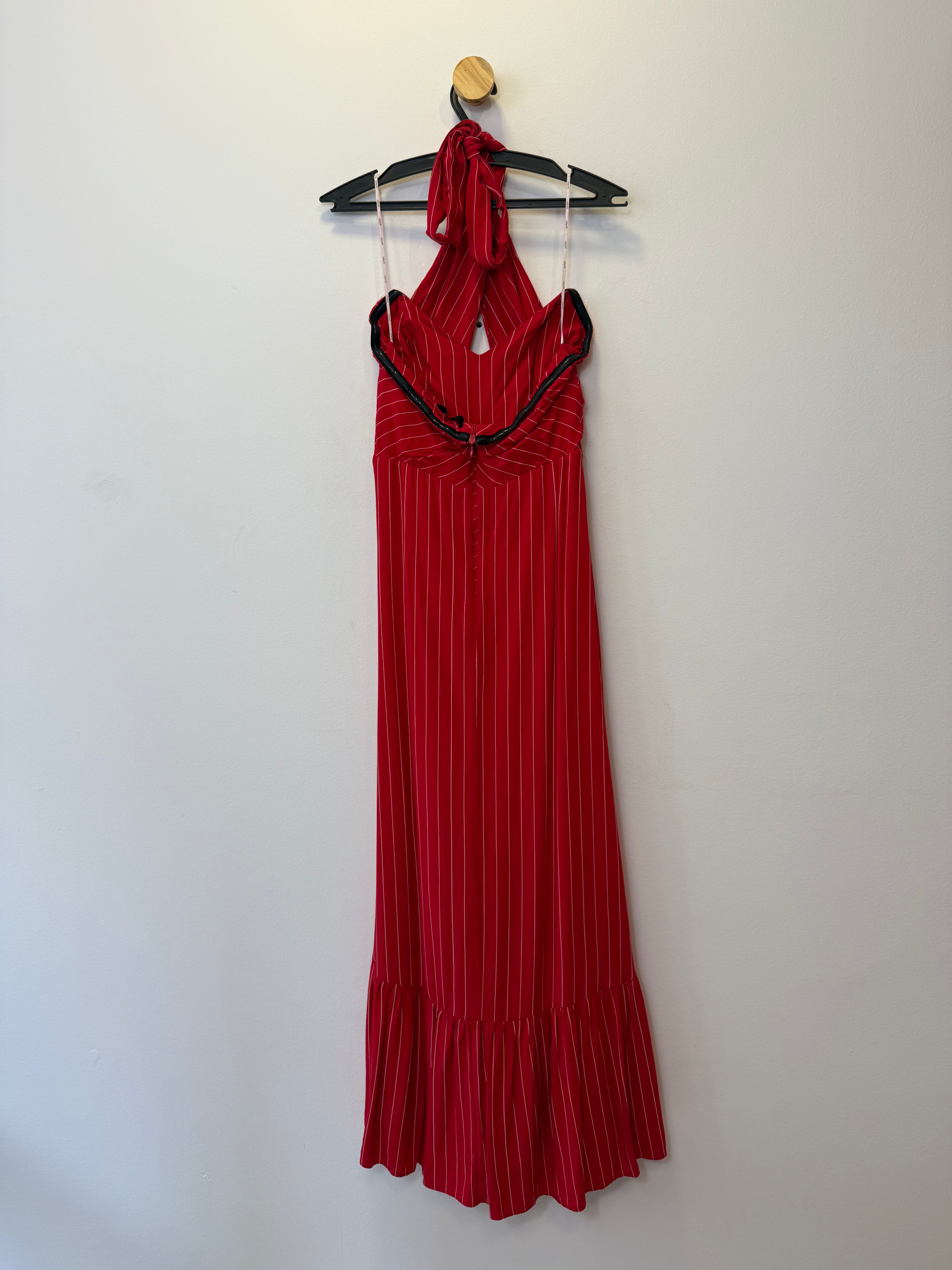 Vestido Vermelho Risca de Giz