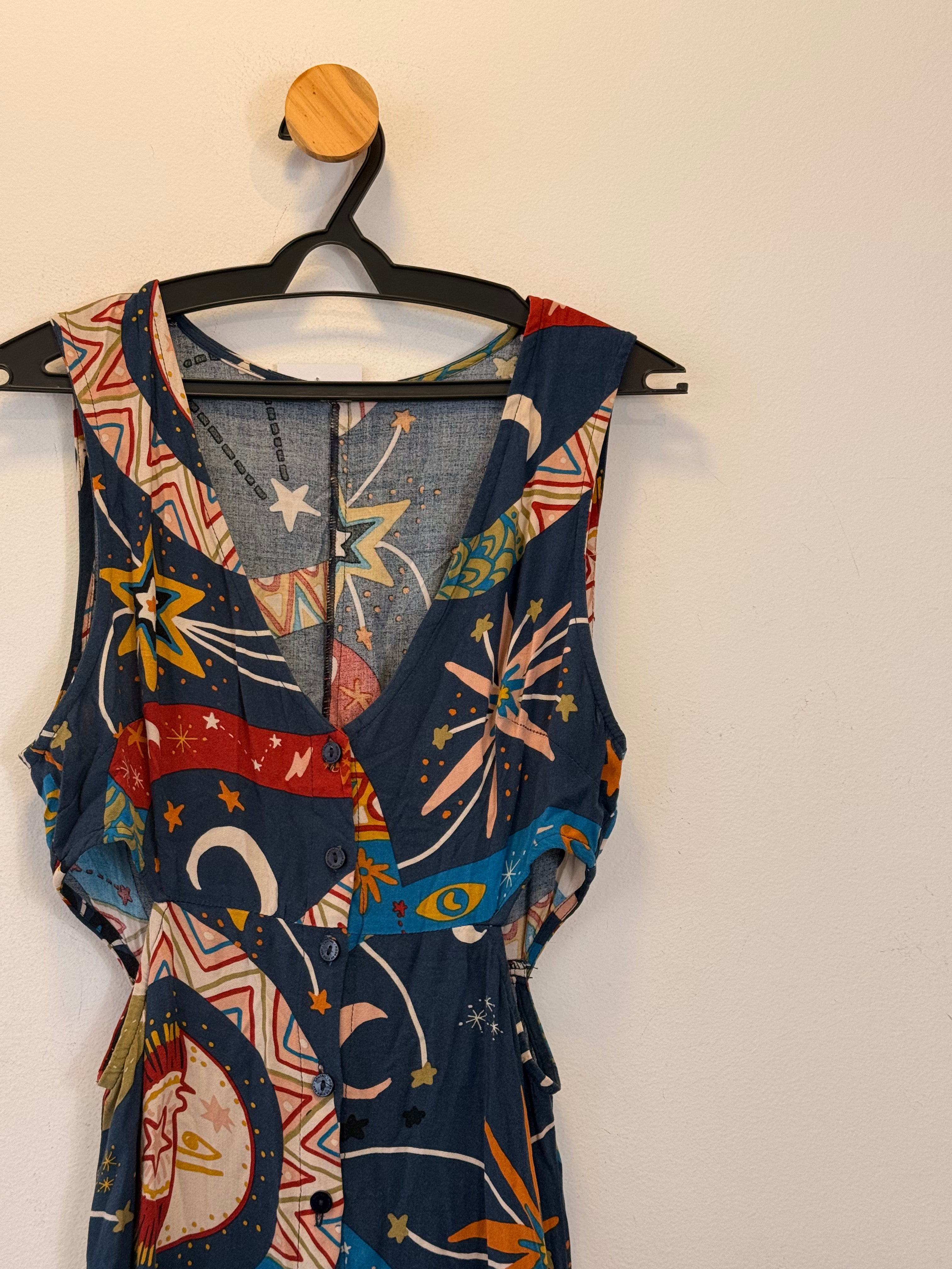 Vestido Azul Estampado Cantão
