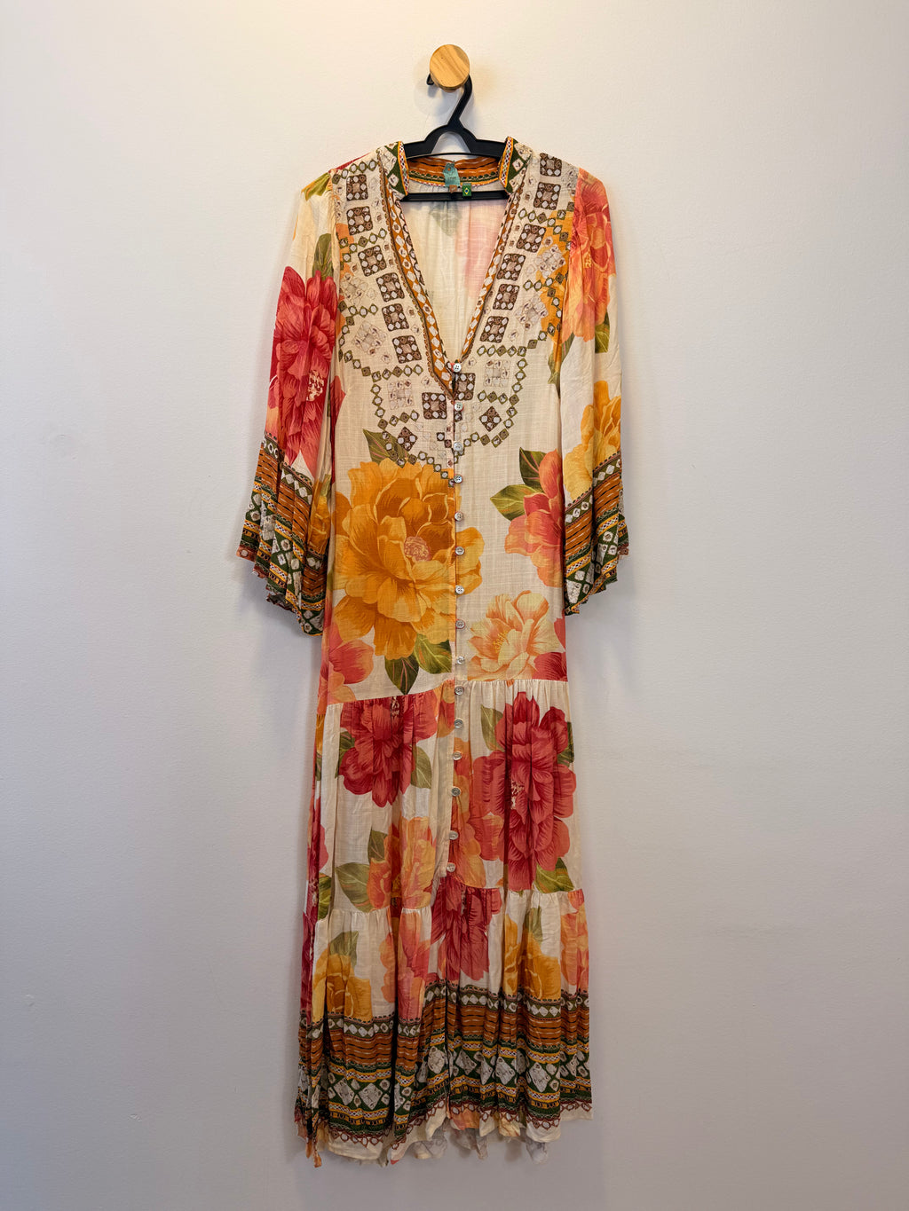 Vestido Longo Manga 3/4 Estampa Floral