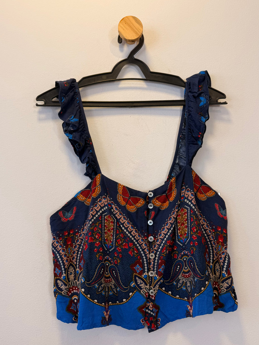 Cropped com Botões Estampado Azul