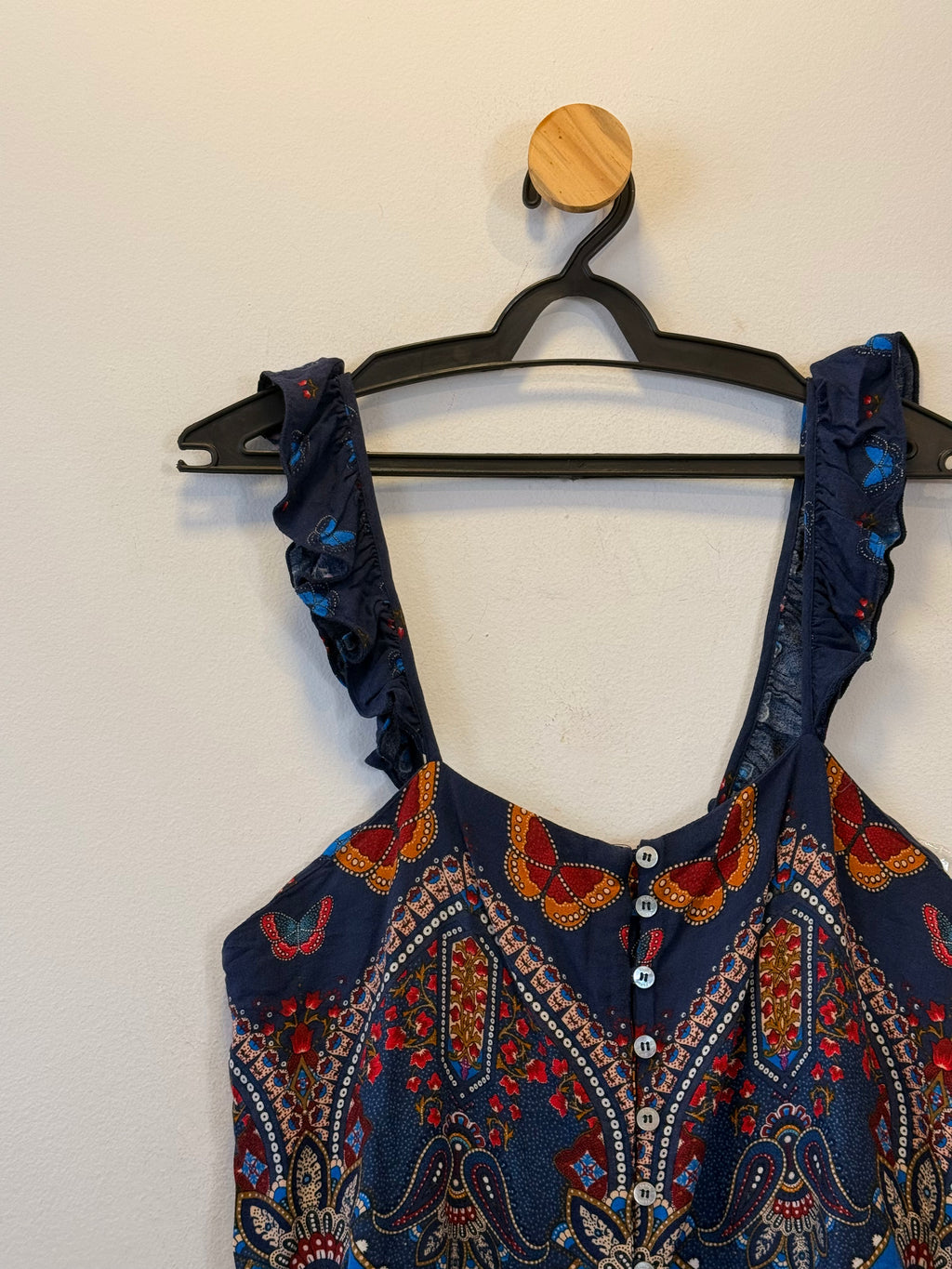 Cropped com Botões Estampado Azul
