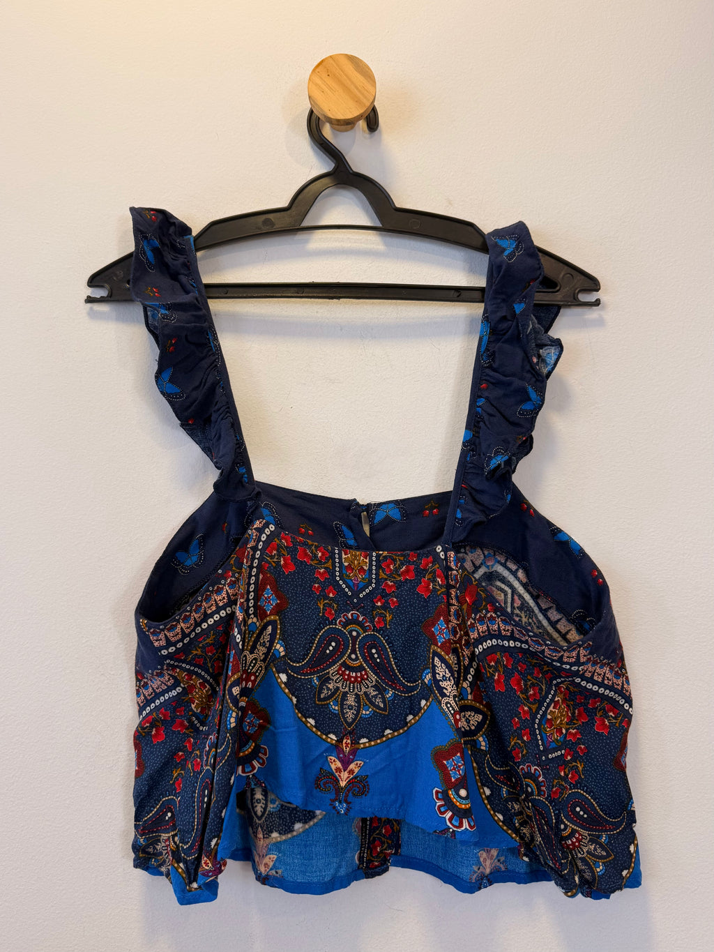 Cropped com Botões Estampado Azul