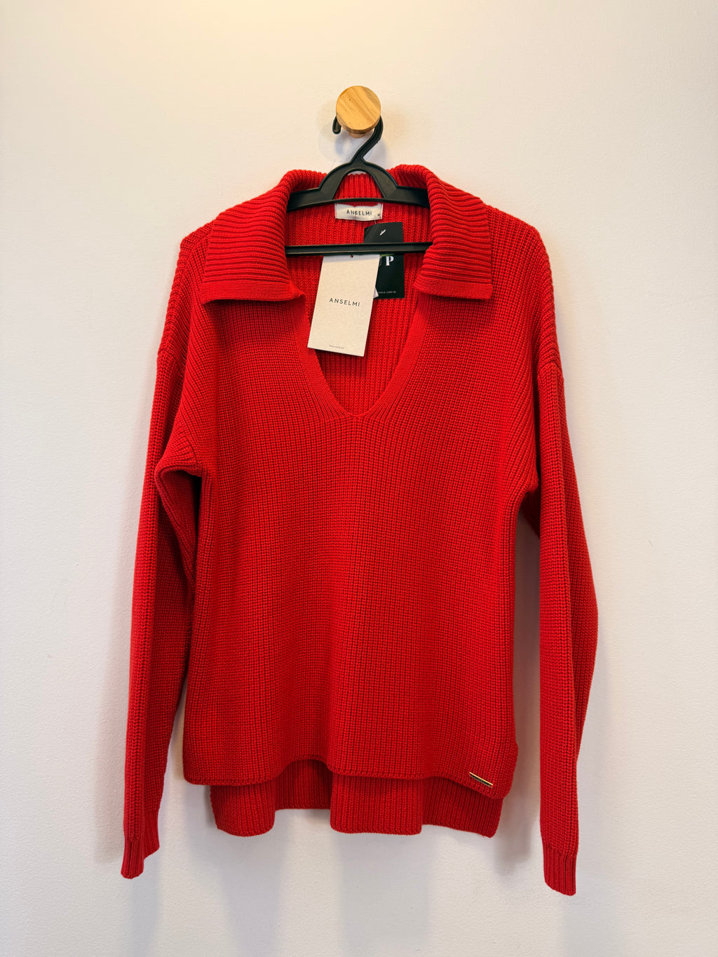 Blusa Vermelha de Tricot com Gola