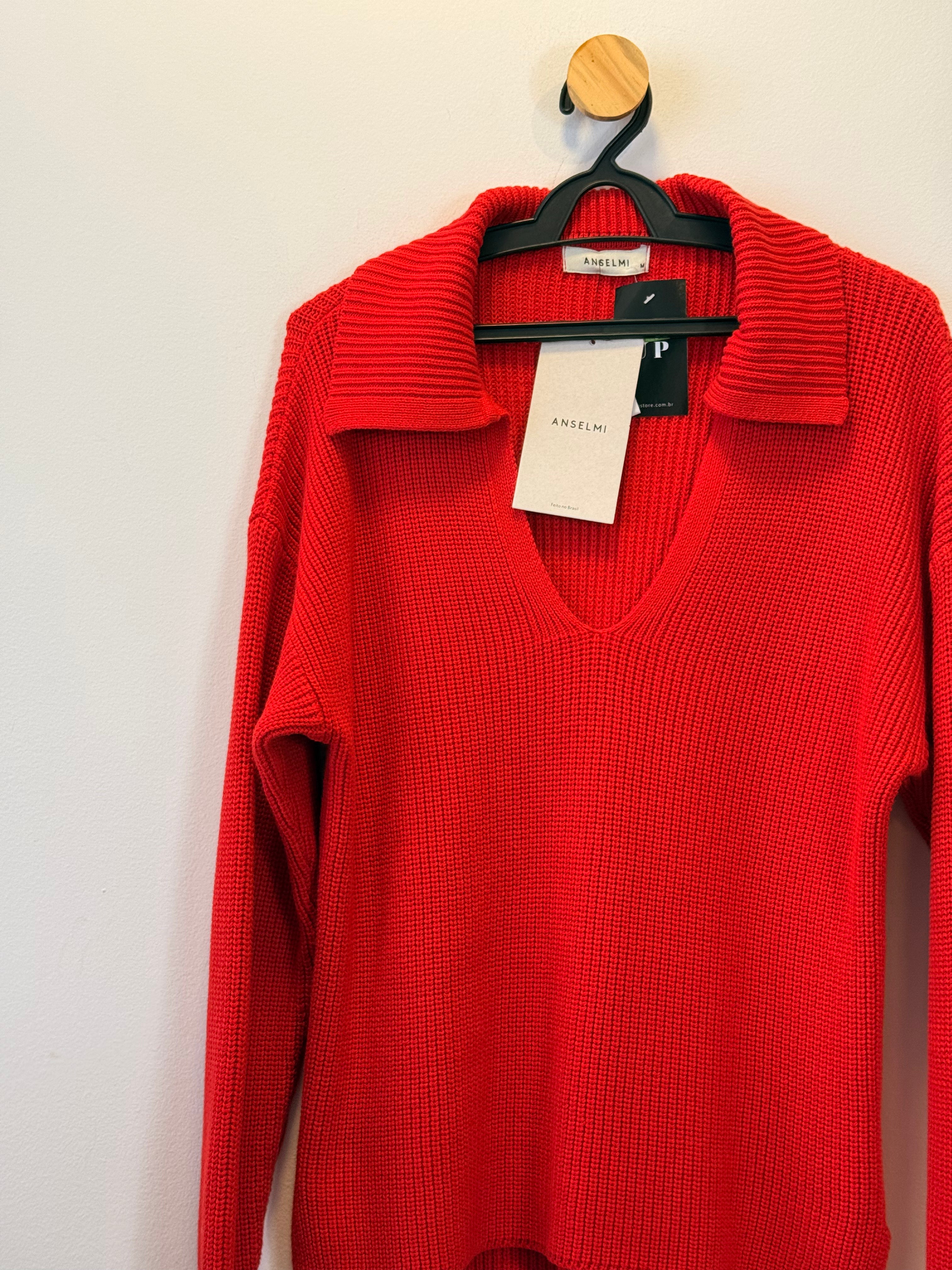 Blusa Vermelha de Tricot com Gola
