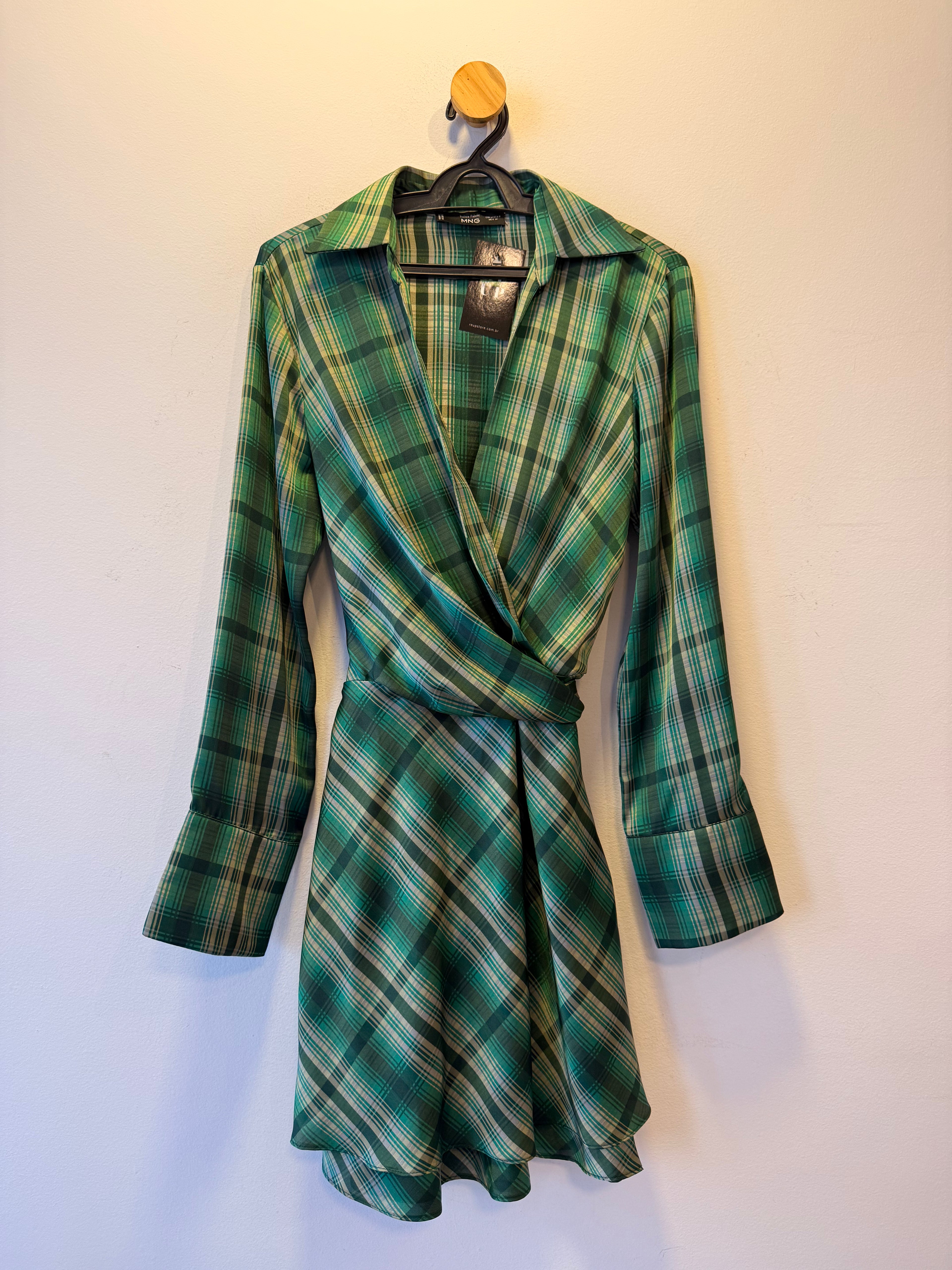 Vestido Xadrez Verde Mango