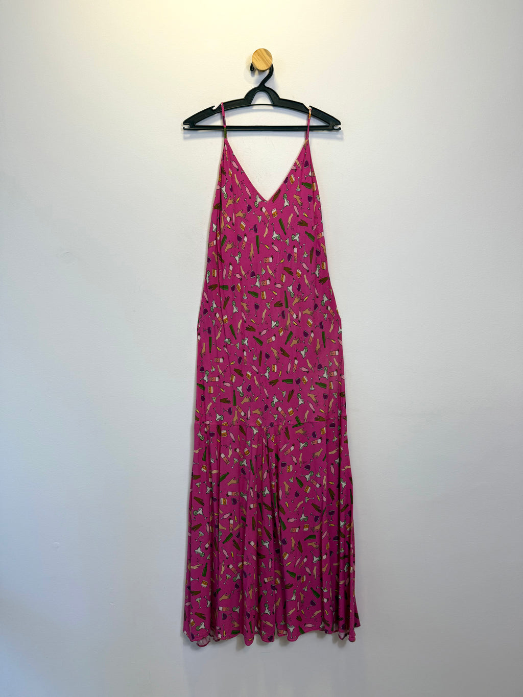 Vestido Fluido Longo Rosa Estampado