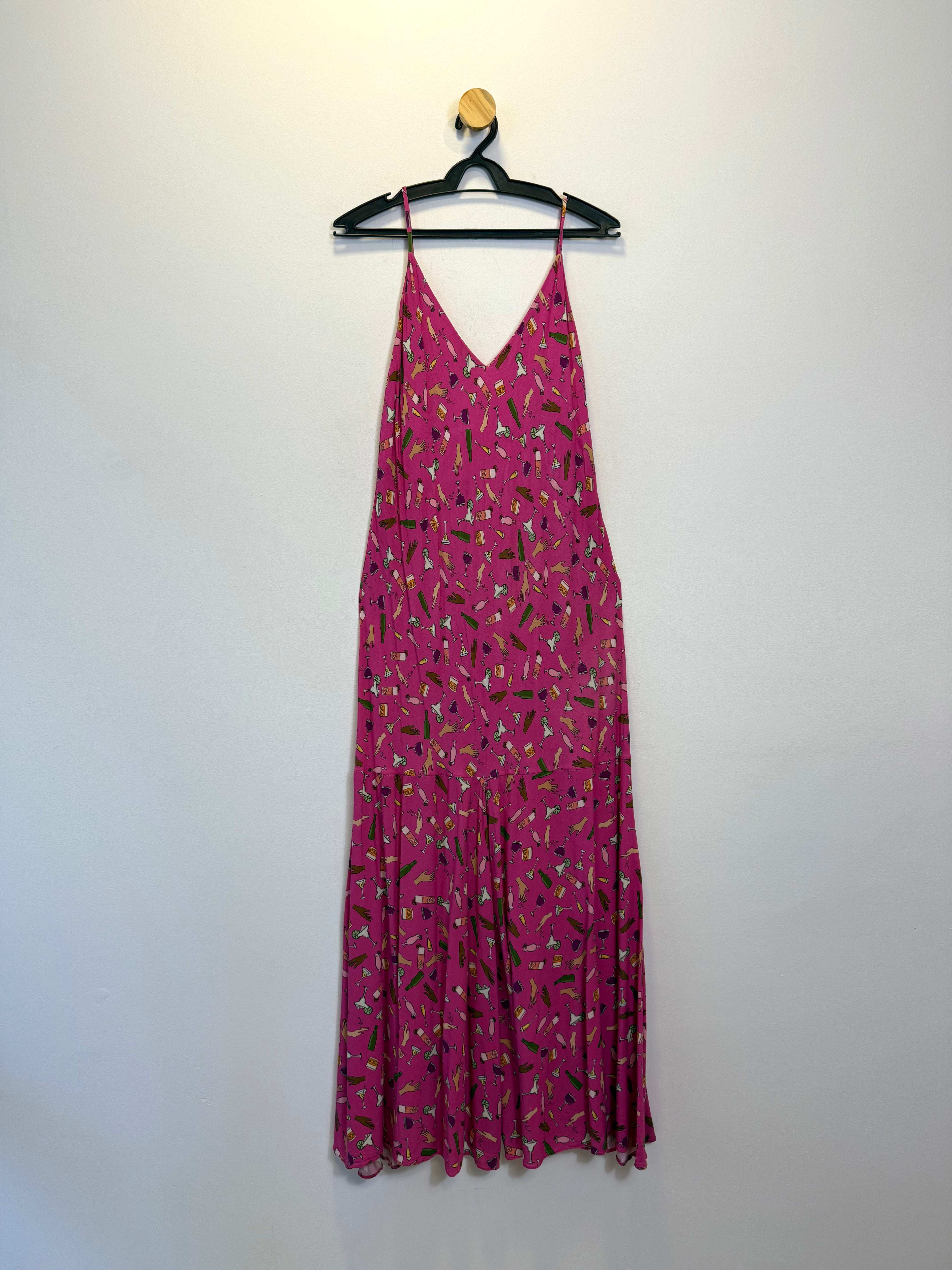Vestido Fluido Longo Rosa Estampado