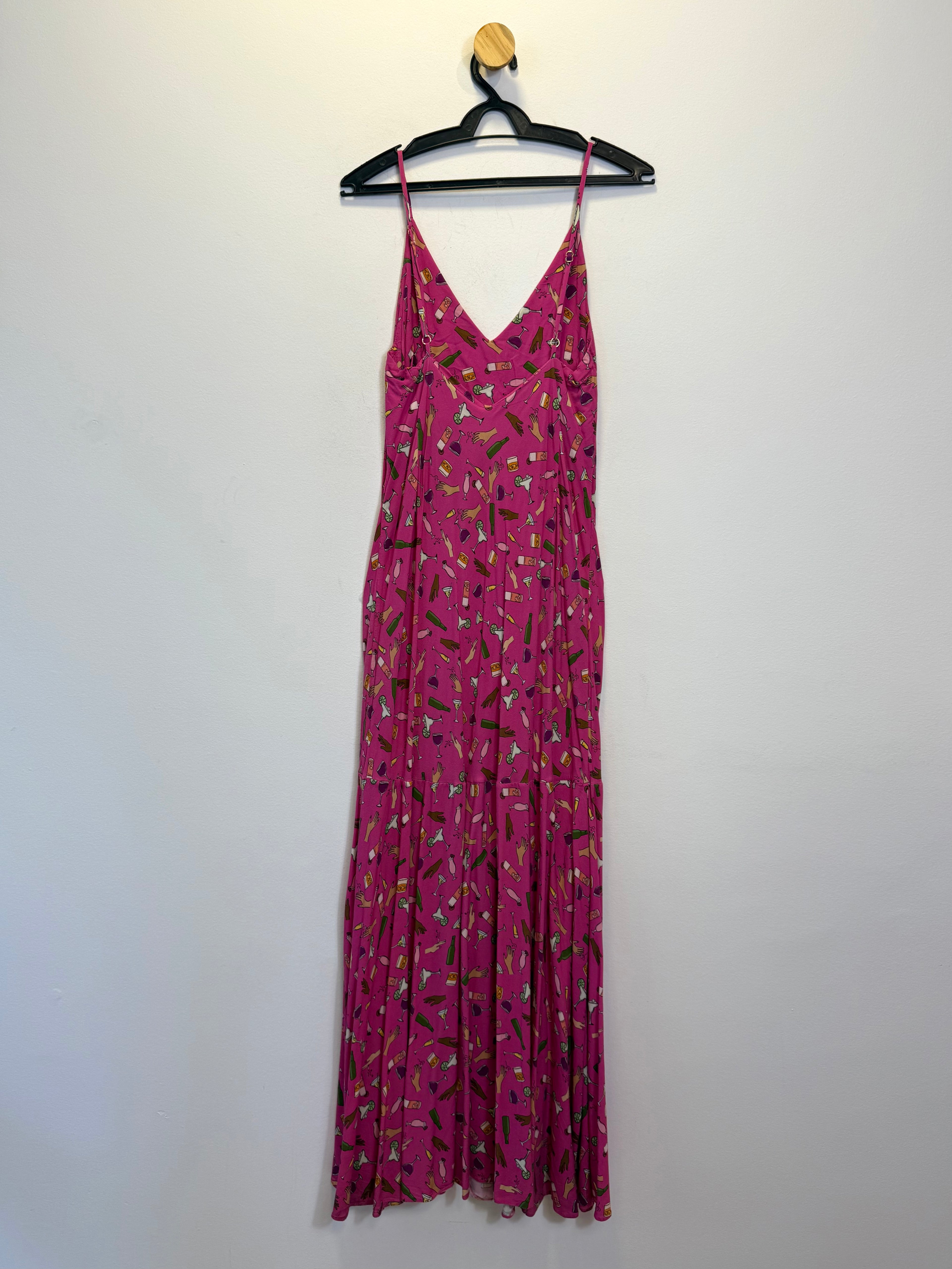Vestido Fluido Longo Rosa Estampado