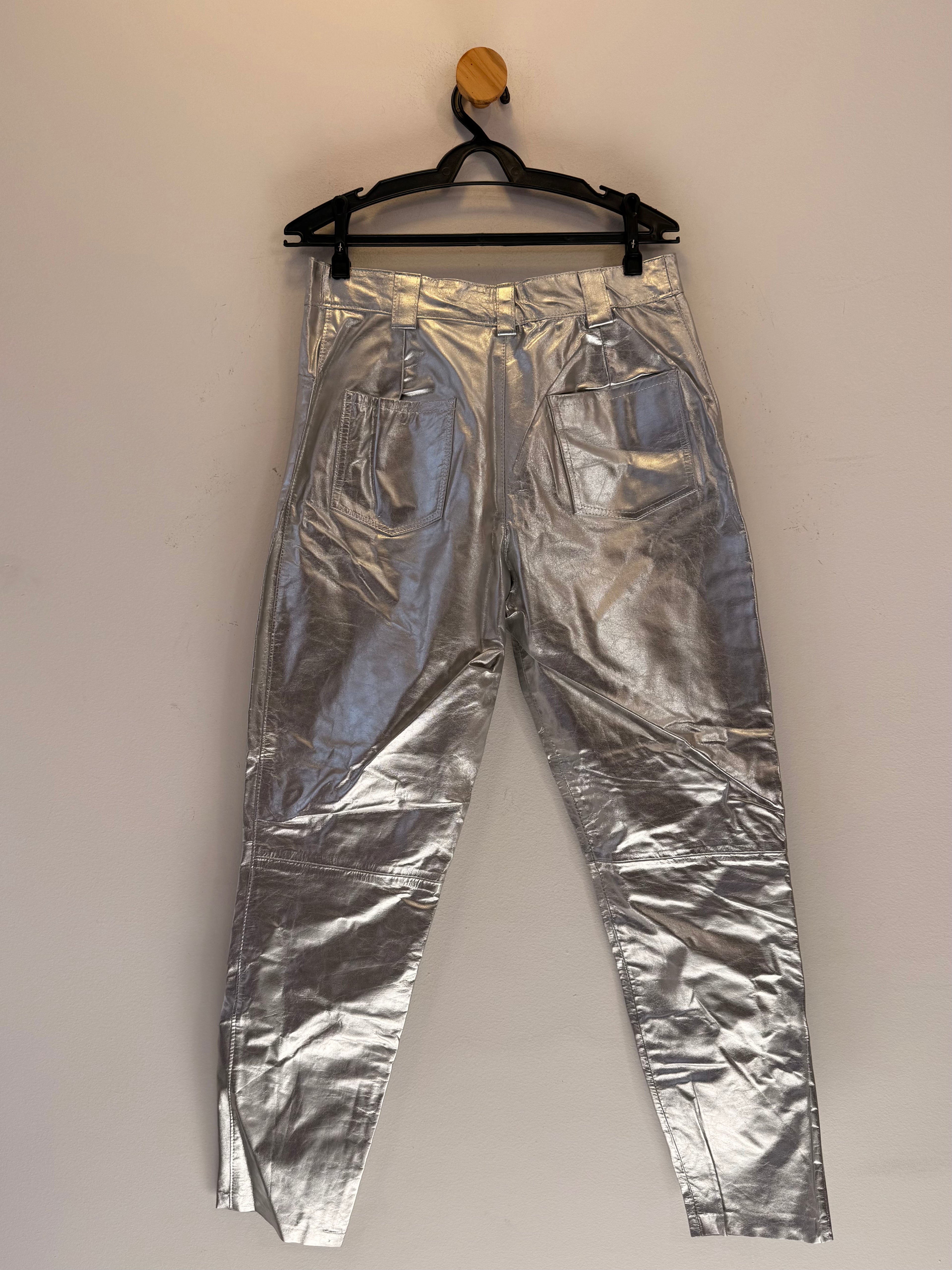 Calça de Couro Prata