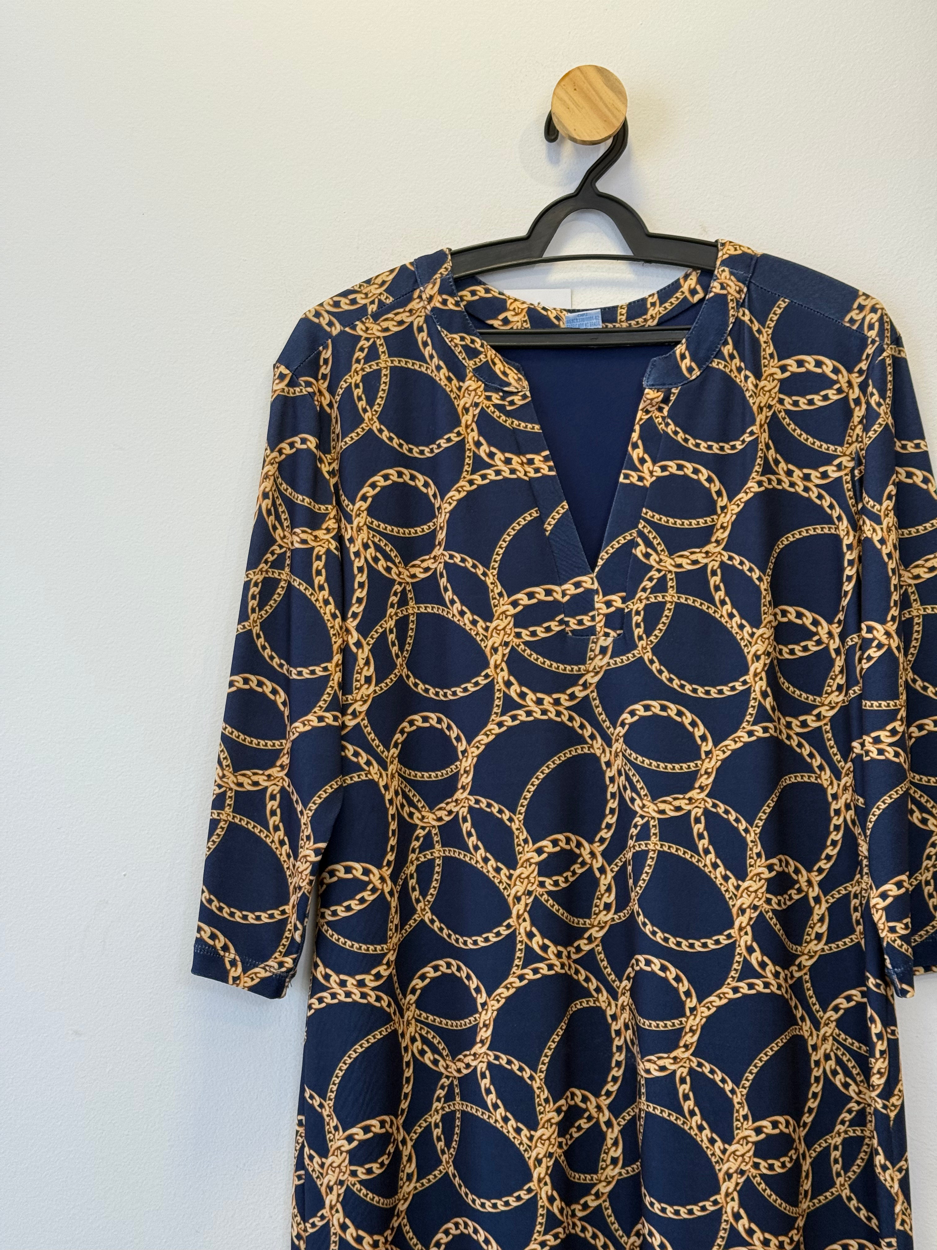 Vestido Estampa Aros Dourados