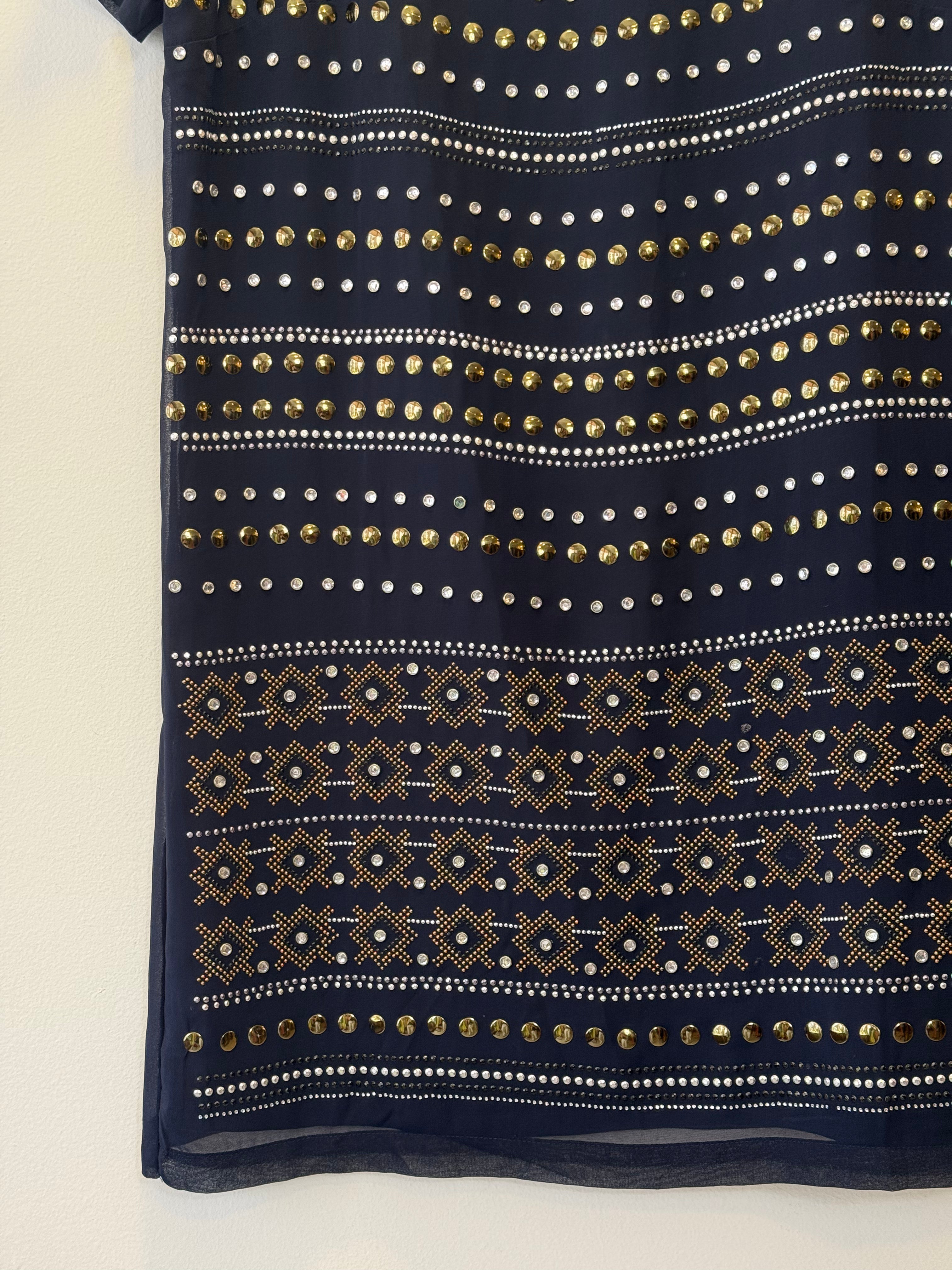 Vestido Pedrarias Prata e Dourado